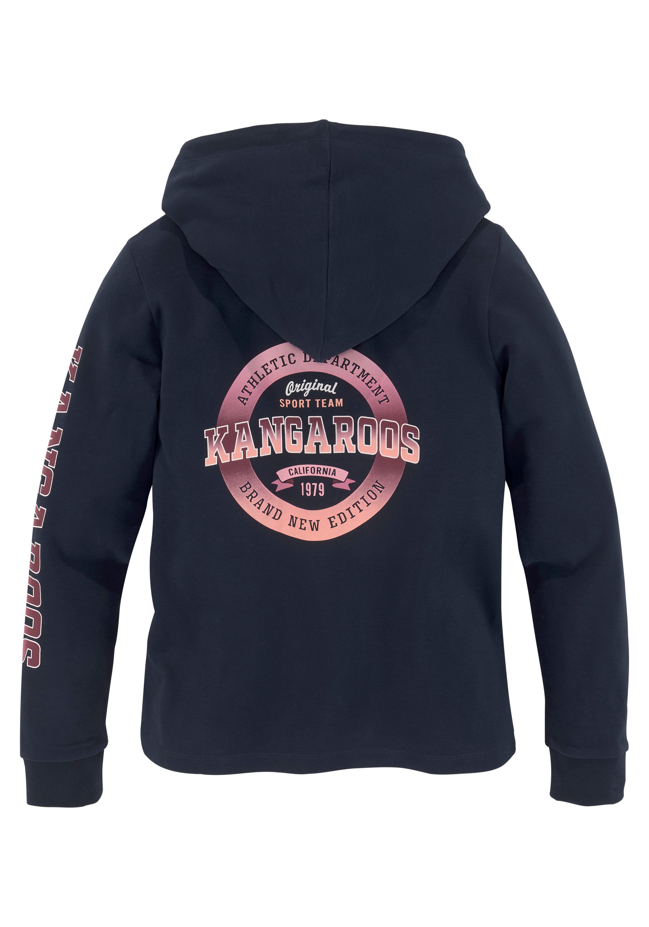 KangaROOS Langarmshirt »Kapuzenshirt mit Ärmeldruck«, gerade Passform, bedrucktes Design, mit Kapuze, aus 100% Baumwolle