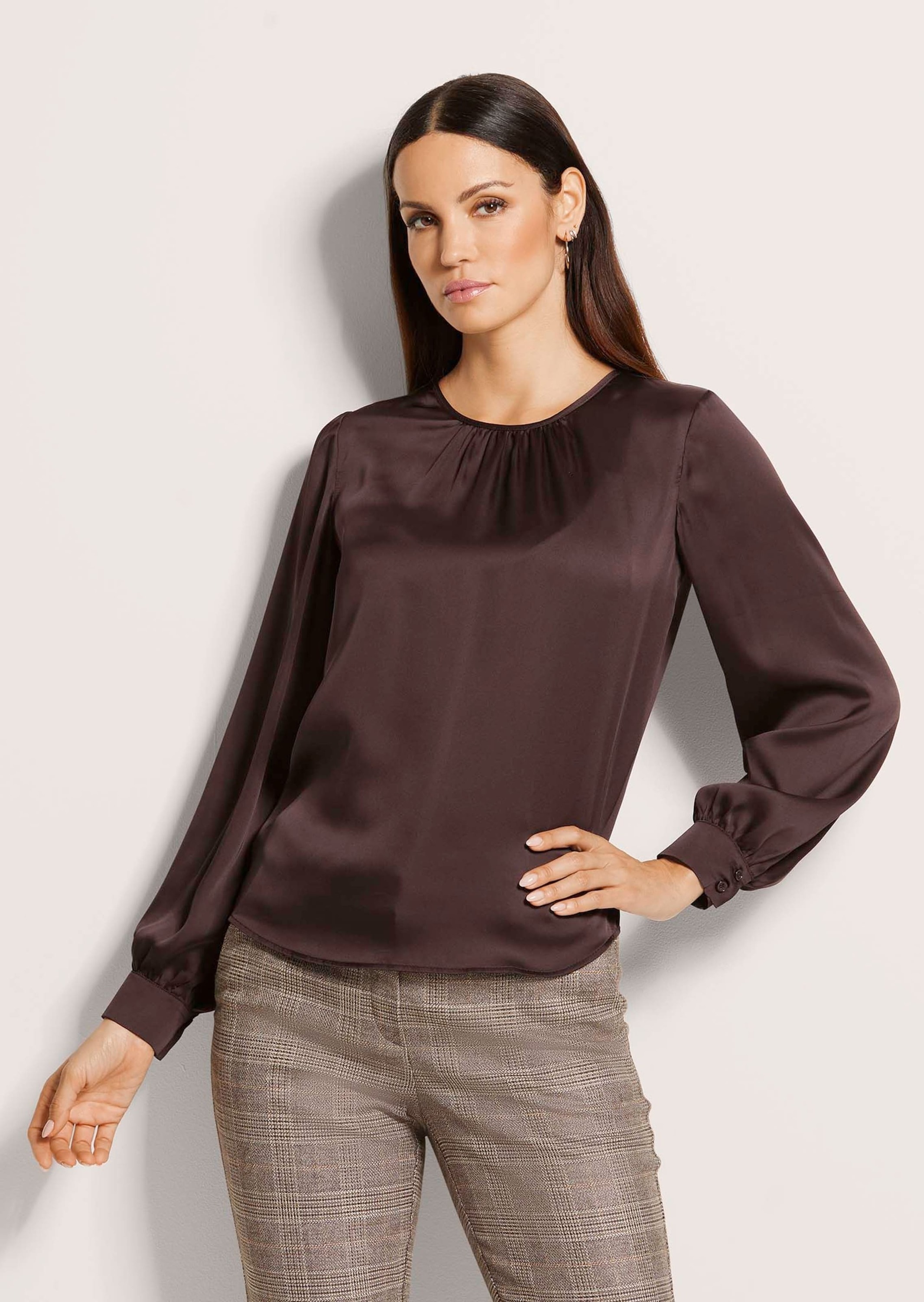 MADELEINE Langarmbluse »Bluse Raffinierte Faltenbluse mit Rundhalsausschnitt«