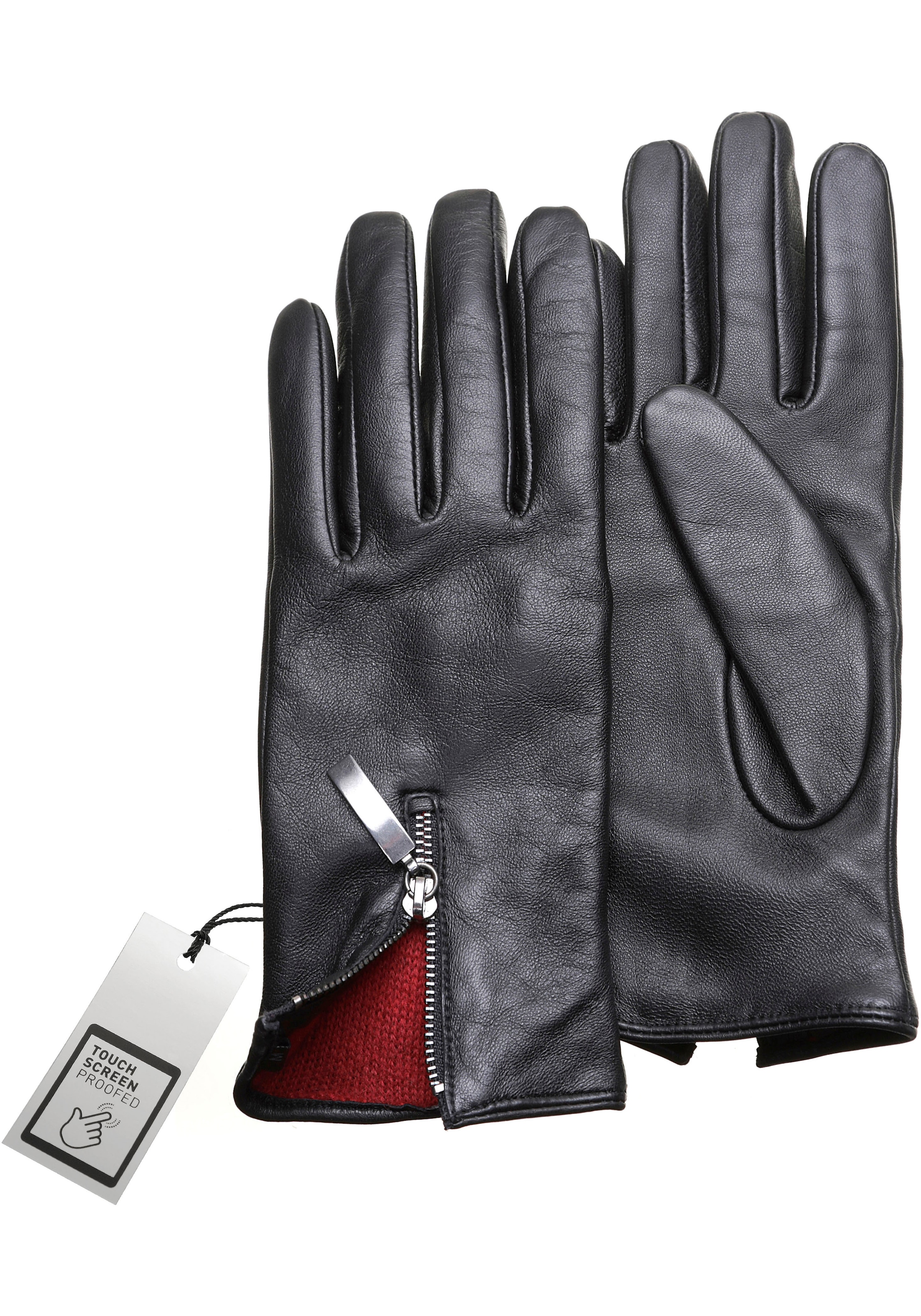 PEARLWOOD Lederhandschuhe, mit farbigem Innenfutter, Zipper Handrücken Shop dem Glattleder, auf OTTO im Online