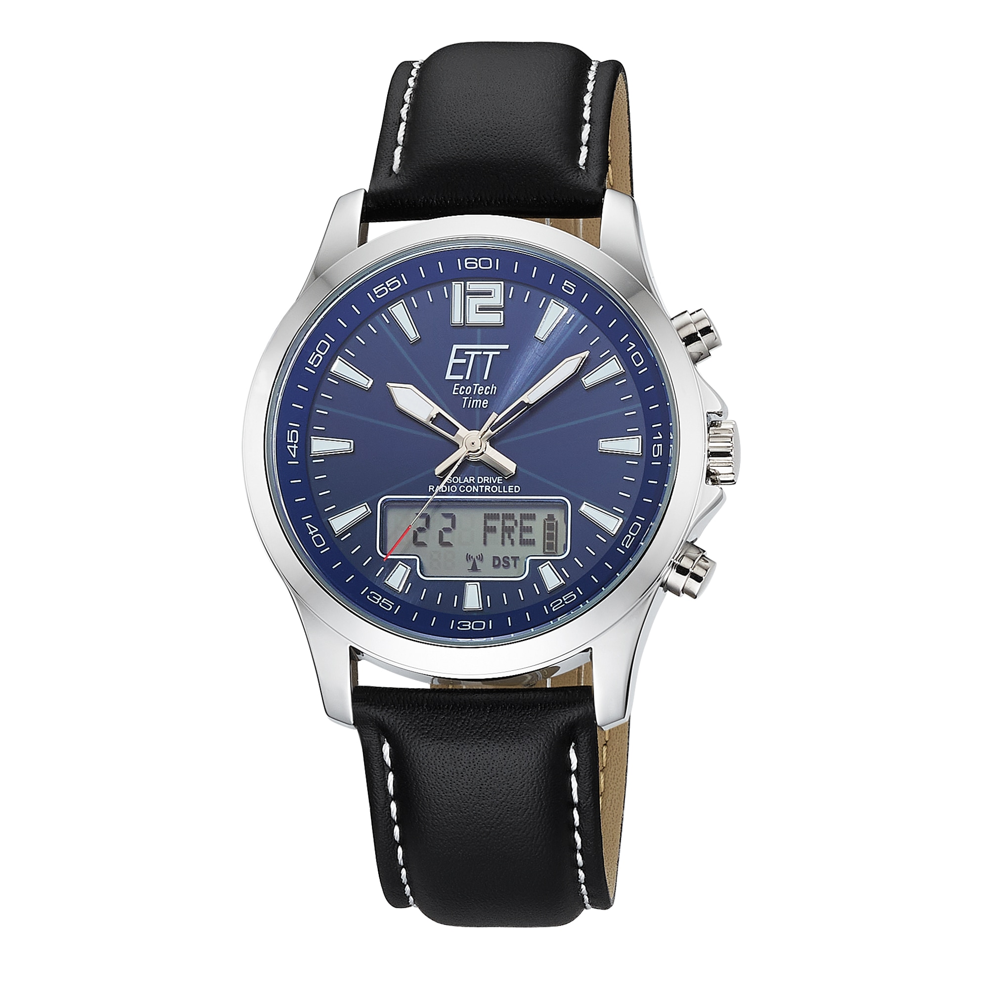 ETT Funkchronograph »Professional World Timer« Armbanduhr, Solar, Herrenuhr, Lederarmband, analog, digital, Tag