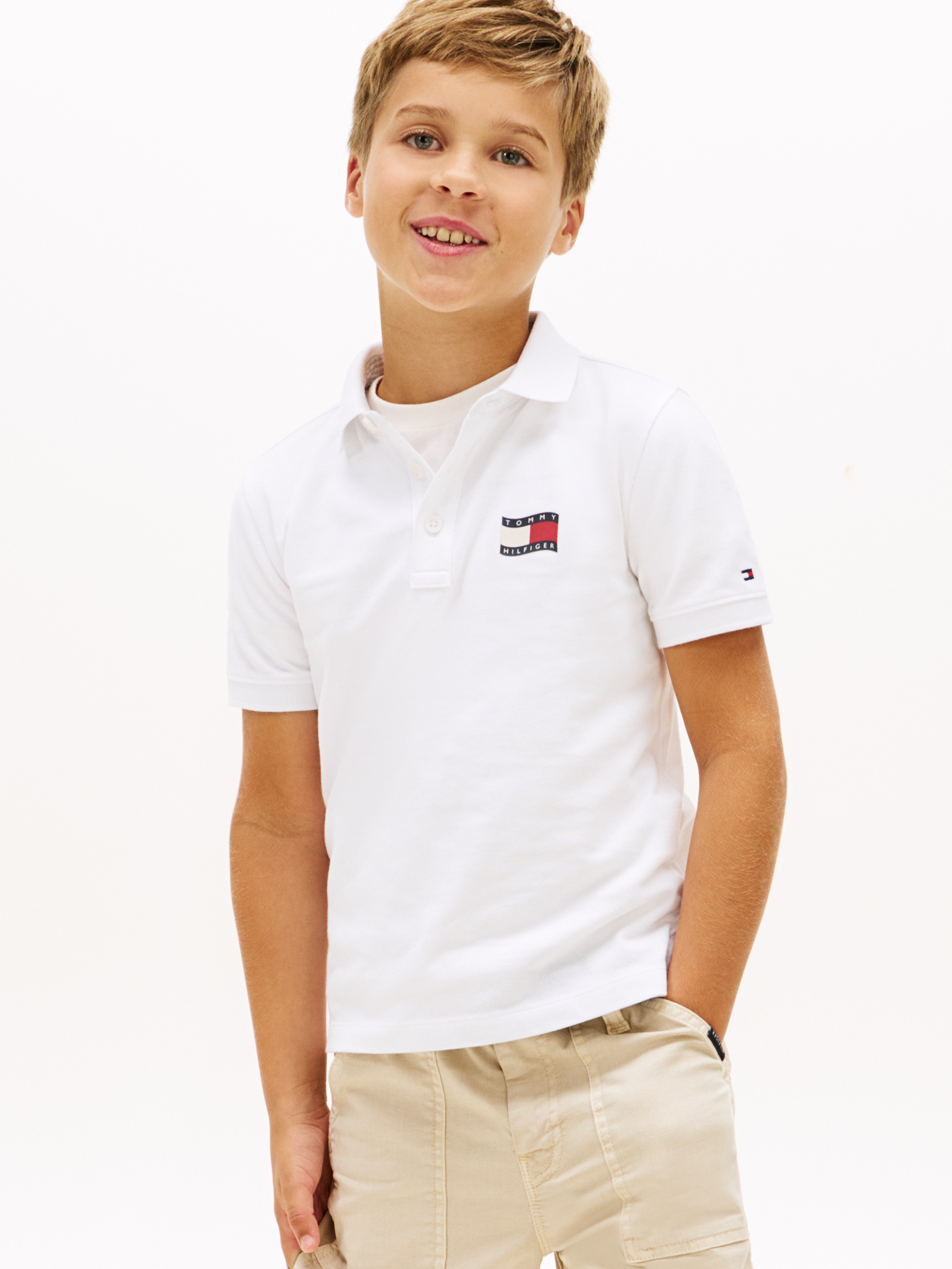 Tommy Hilfiger Poloshirt »WAVY FLAG POLO ITHICA PLACKET SHORT SLEEVE« Kinder bis 16 Jahre, Baumwoll-Piqué, regular fit
