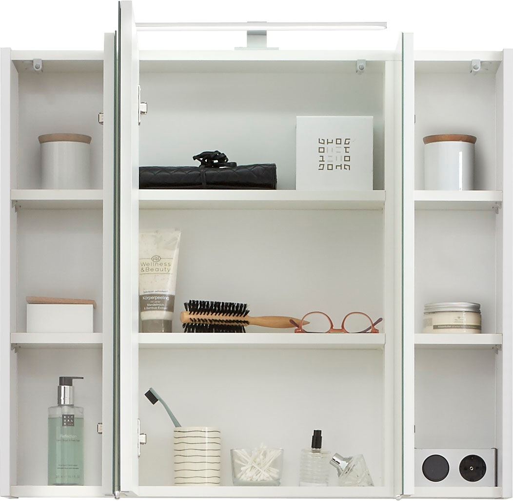 Saphir Badmöbel-Set »Quickset 5-teilig, Keramik-Waschtisch und LED-Spiegelschrank«, (7 St.), Midischrank, Unterschrank, Hängeschrank, inkl. Türdämpfer, 7 Türen