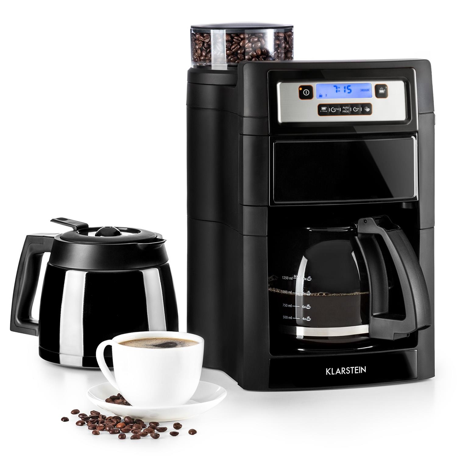 Klarstein Kaffeemaschine mit Mahlwerk »Aromatica II Set«, goldfarbener Permanentfilter, Mahlwerk, 1,25 l, schwarz
