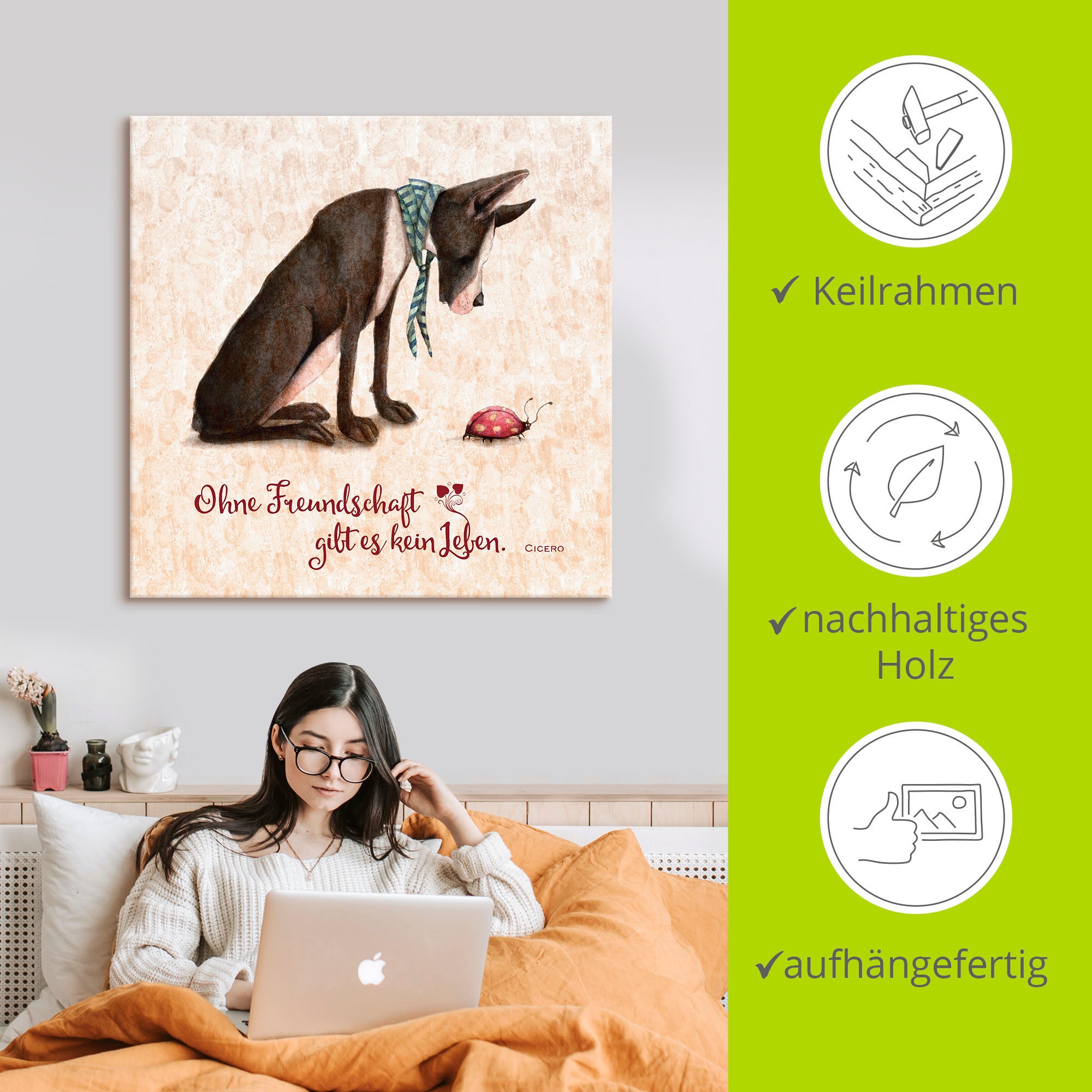 Artland Leinwandbild »Lebensweisheit Freundschaft« Tiere 1 Stk. tlg. auf Holzrahmen gespannt