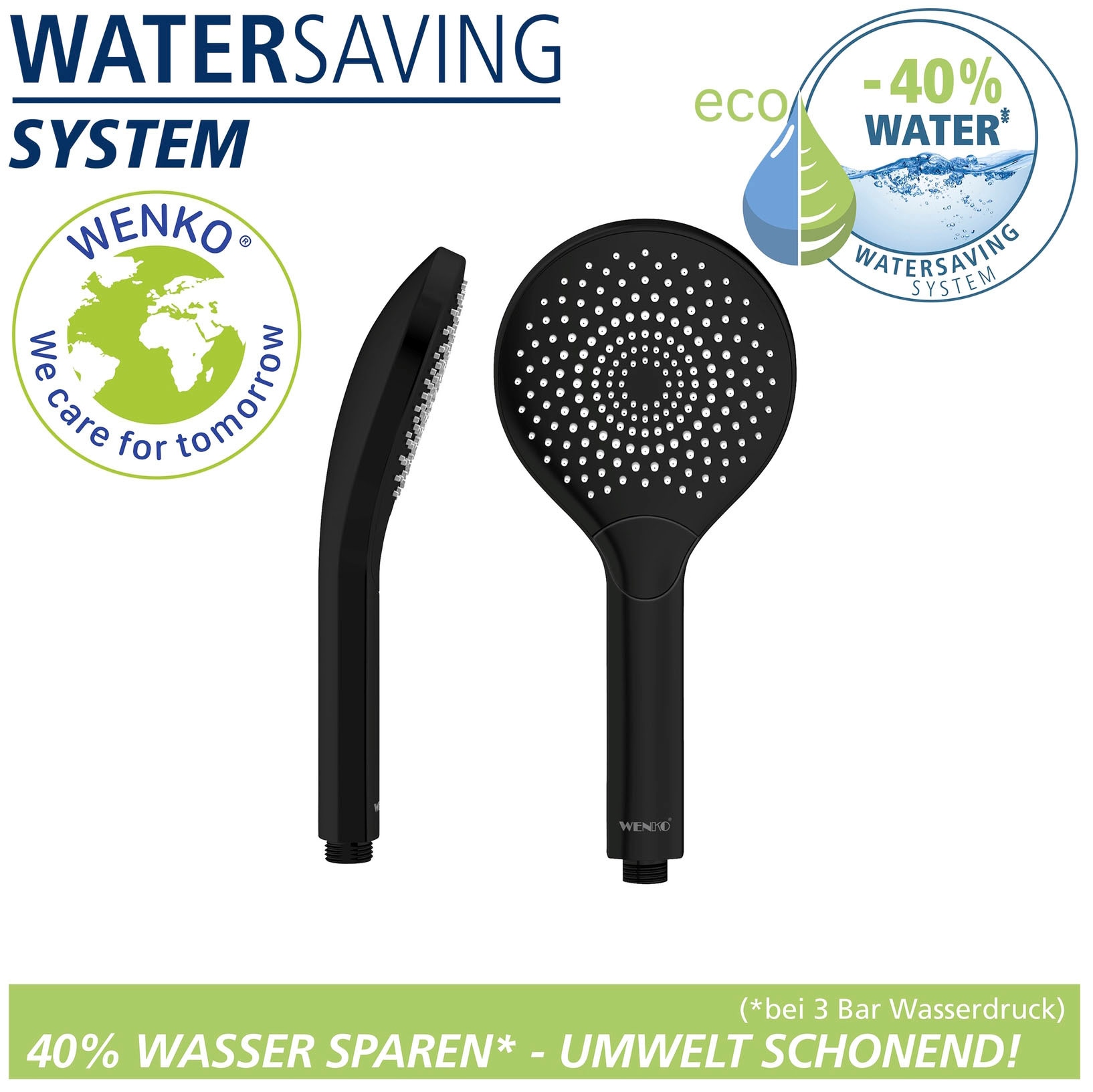 WENKO Handbrause »Watersaving«, (1 tlg.), Schwarz matt, Ø 12 cm