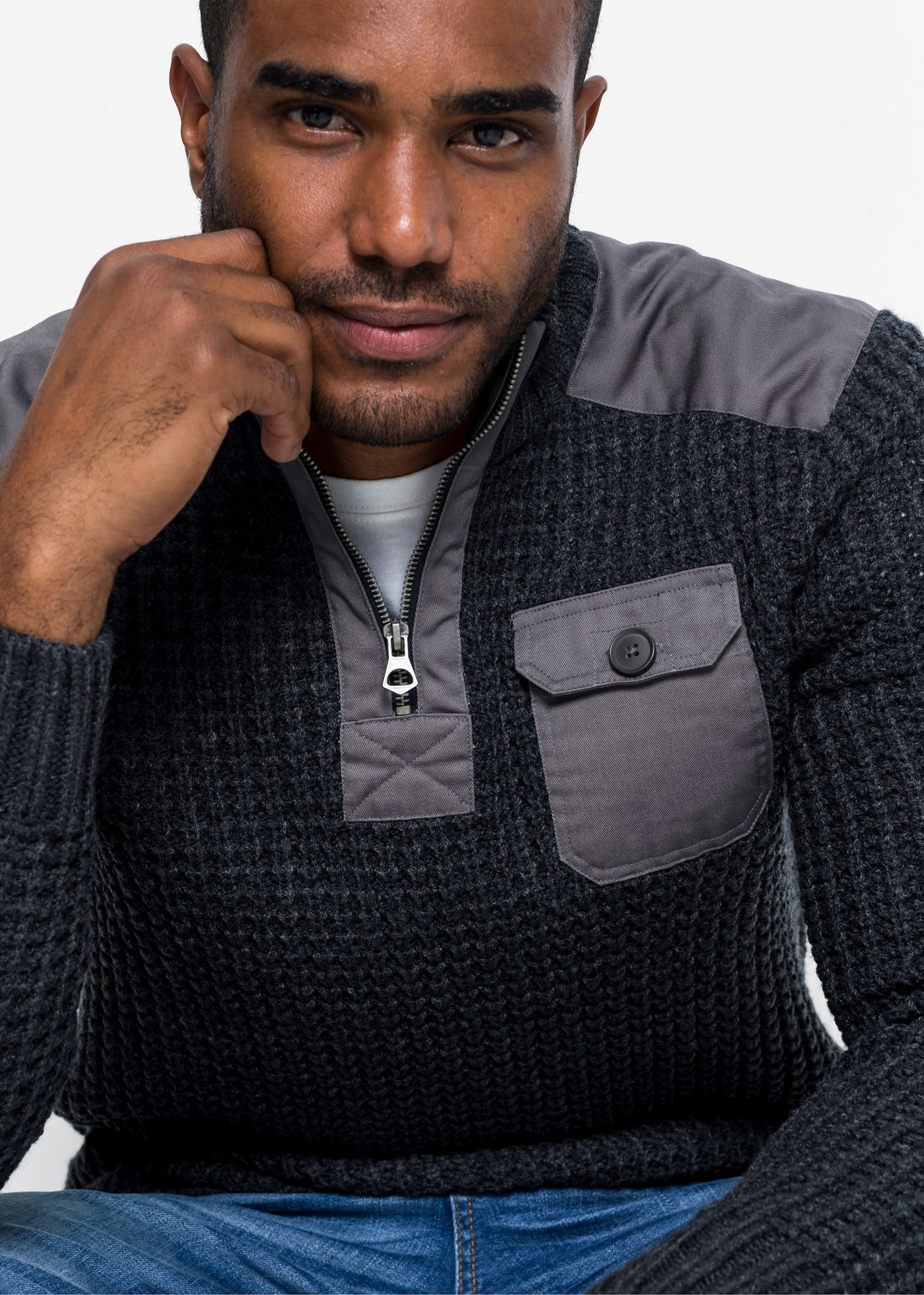 bonprix Troyer »Grobstrick Troyer Pullover mit Web-Besatz« Grobstrick Troyer Pullover mit Web-Besatz