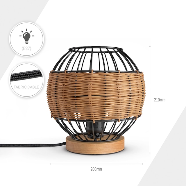 Shop Schreib E27 Online LED Rustikal im Holz Boho Paco »PUGLO«, Home Rattan Tischleuchte OTTO kaufen