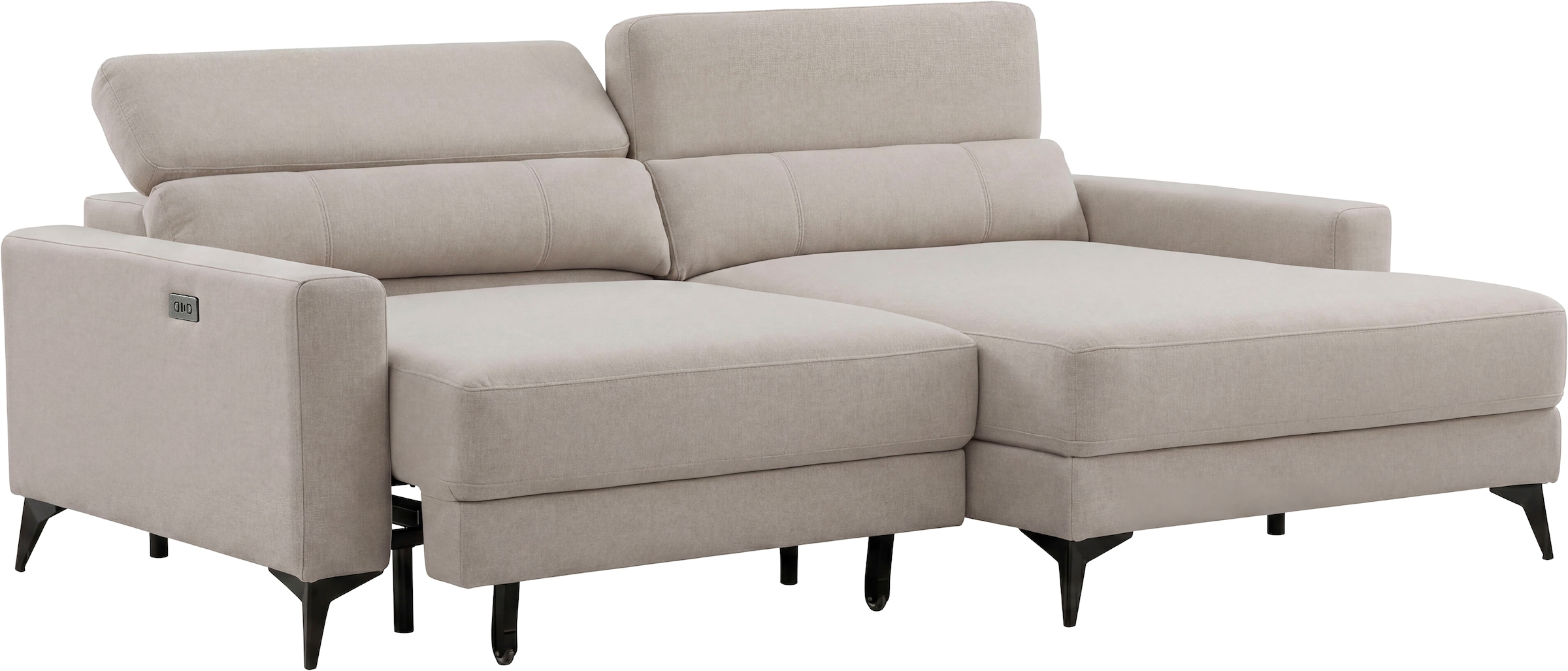 OTTO home Ecksofa »LEWII, L-Form, 225 cm - elektr. Schlafsofa und Sitztiefenverstellung« mit USB A/C-Anschluss. Federkern, verstellbaren Kopfstützen, Webstoff