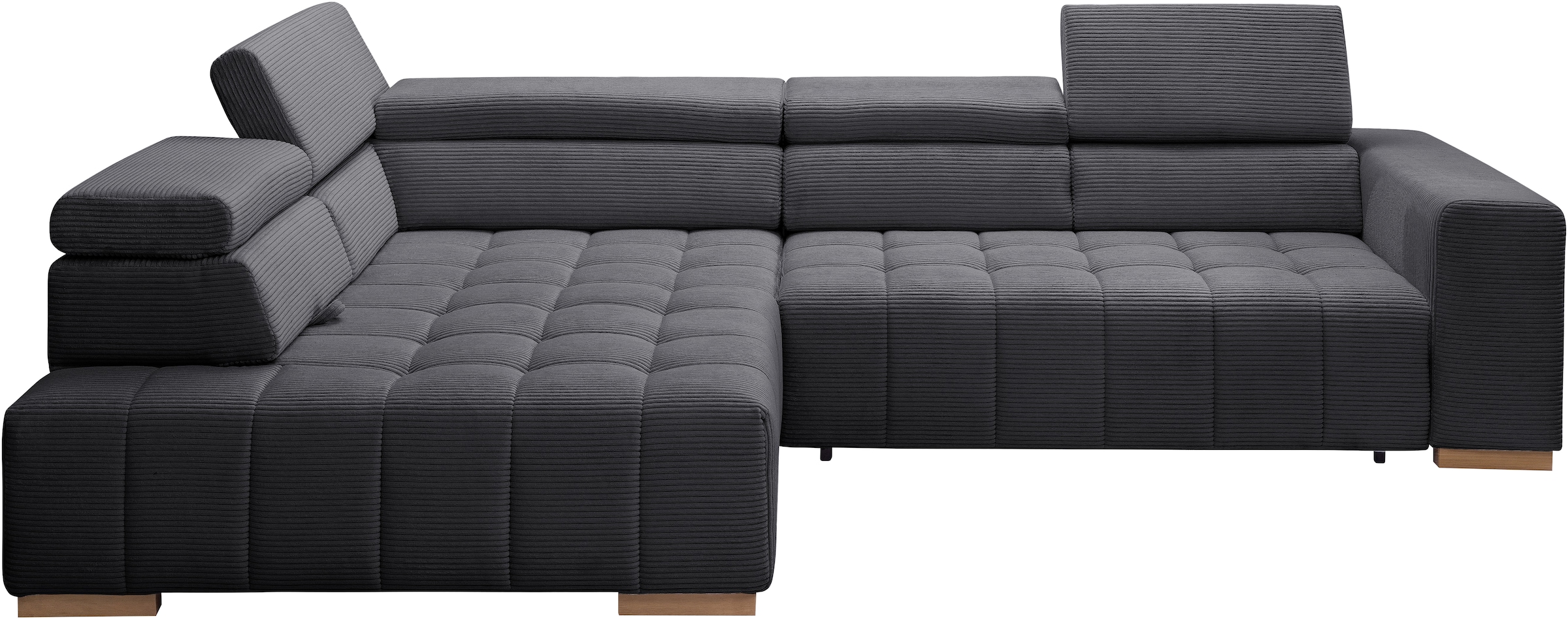 exxpo - sofa fashion Ecksofa »Elianos, hoher Sitzkomfort, aufwendige Kreuzsteppung im Sitz, L-Form«, Kopfteile & Sitztiefe verstellbar, ohne Bettfunktion, Cord, antrazit