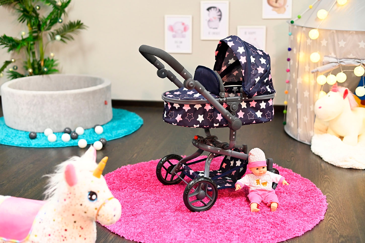 Knorrtoys® Kombi-Puppenwagen »Boonk - star blue pink«