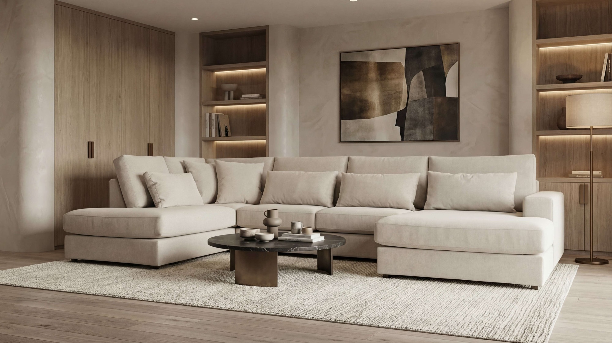 OTTO home Wohnlandschaft »Nivette, weiches Chenille« Breite 386 cm, U-Form, bodentief, 6 Zierkissen inkl.