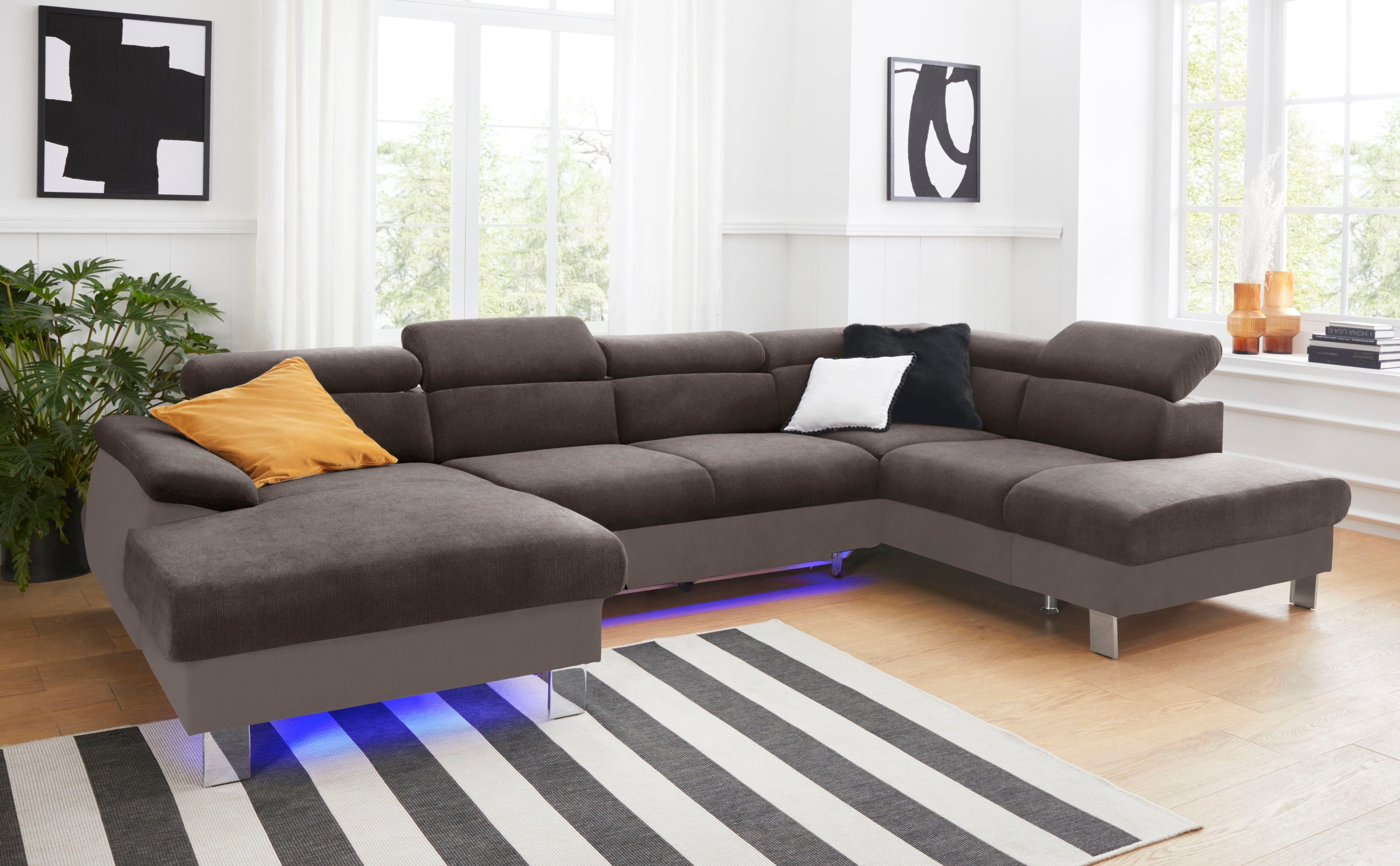 COTTA Polstergarnitur »Komaris U-Form«, (Set), Set bestehend aus: Wohnlandschaft mit Kopfteilverstellung & Hocker
