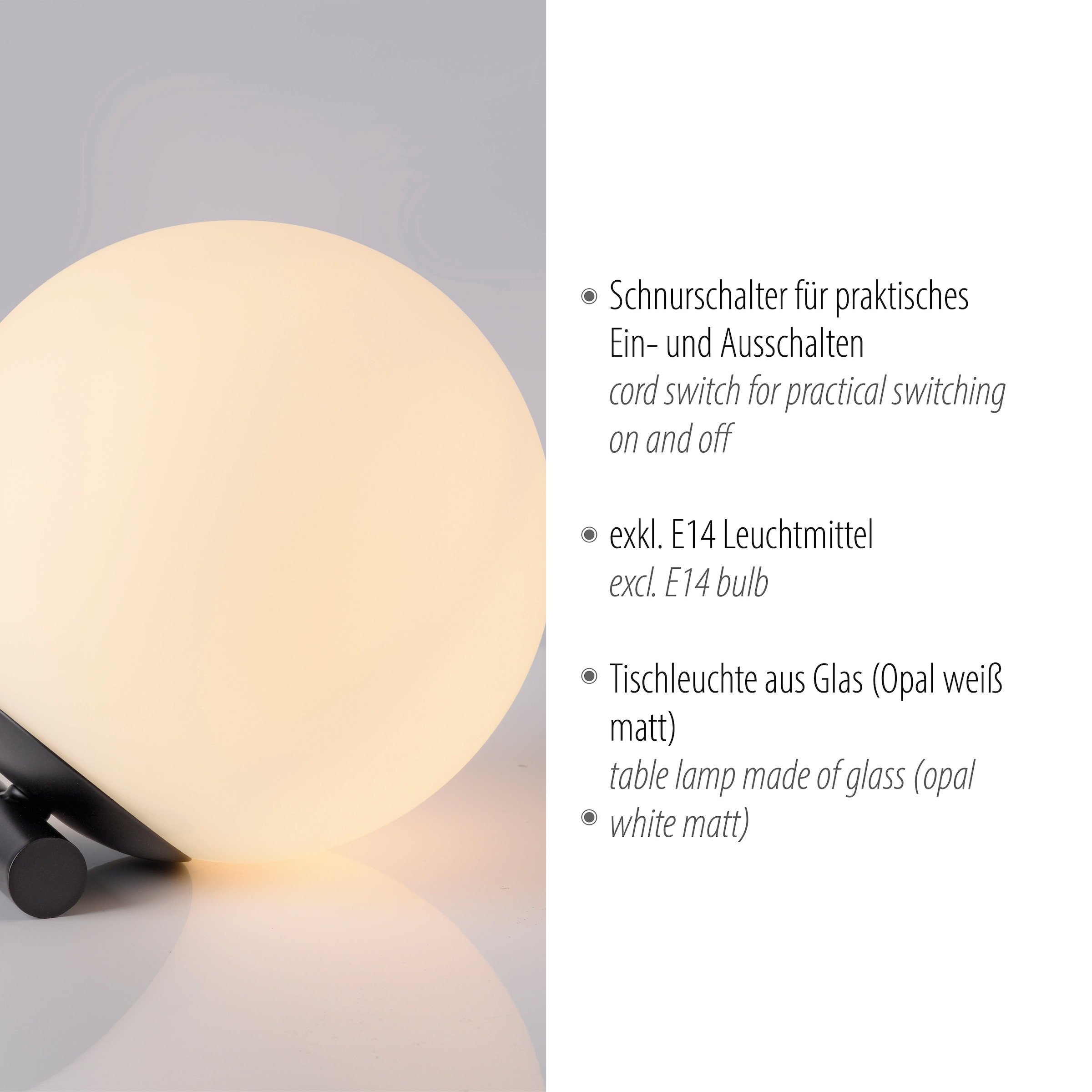 my home Tischleuchte »Nymölla«, 1 flammig, Leuchtmittel E14 | ohne Leuchtmittel, Tischleuchte mit großer Glaskugel, amberfarben oder opal matt weiß
