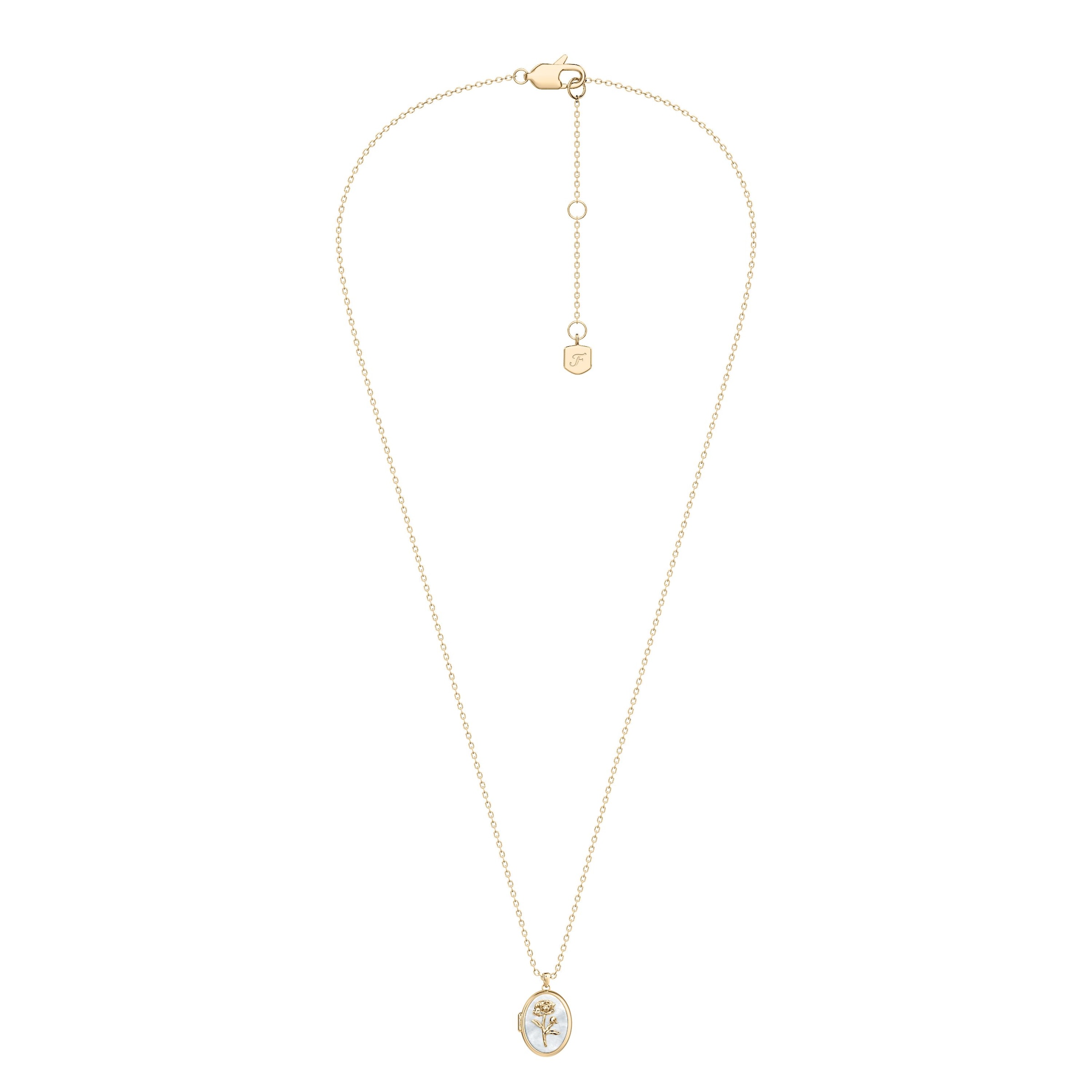 Fossil Kette mit Anhänger »Schmuck Geschenk Edelstahl Medaillon zum Öffnen Blume Sutton« mit Perlmutt