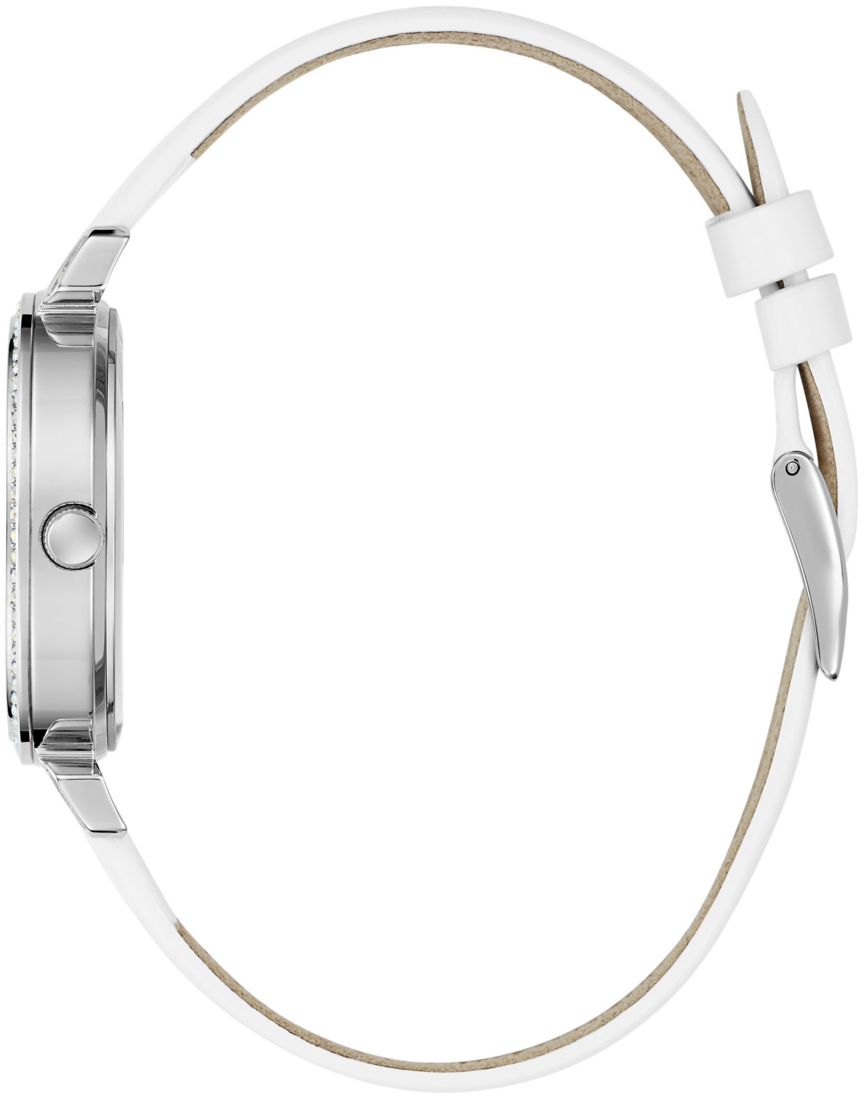 Guess Quarzuhr »ENCHANTMENT«, Armbanduhr, Damenuhr, Kristallsteine, Mineralglas, Lederarmband
