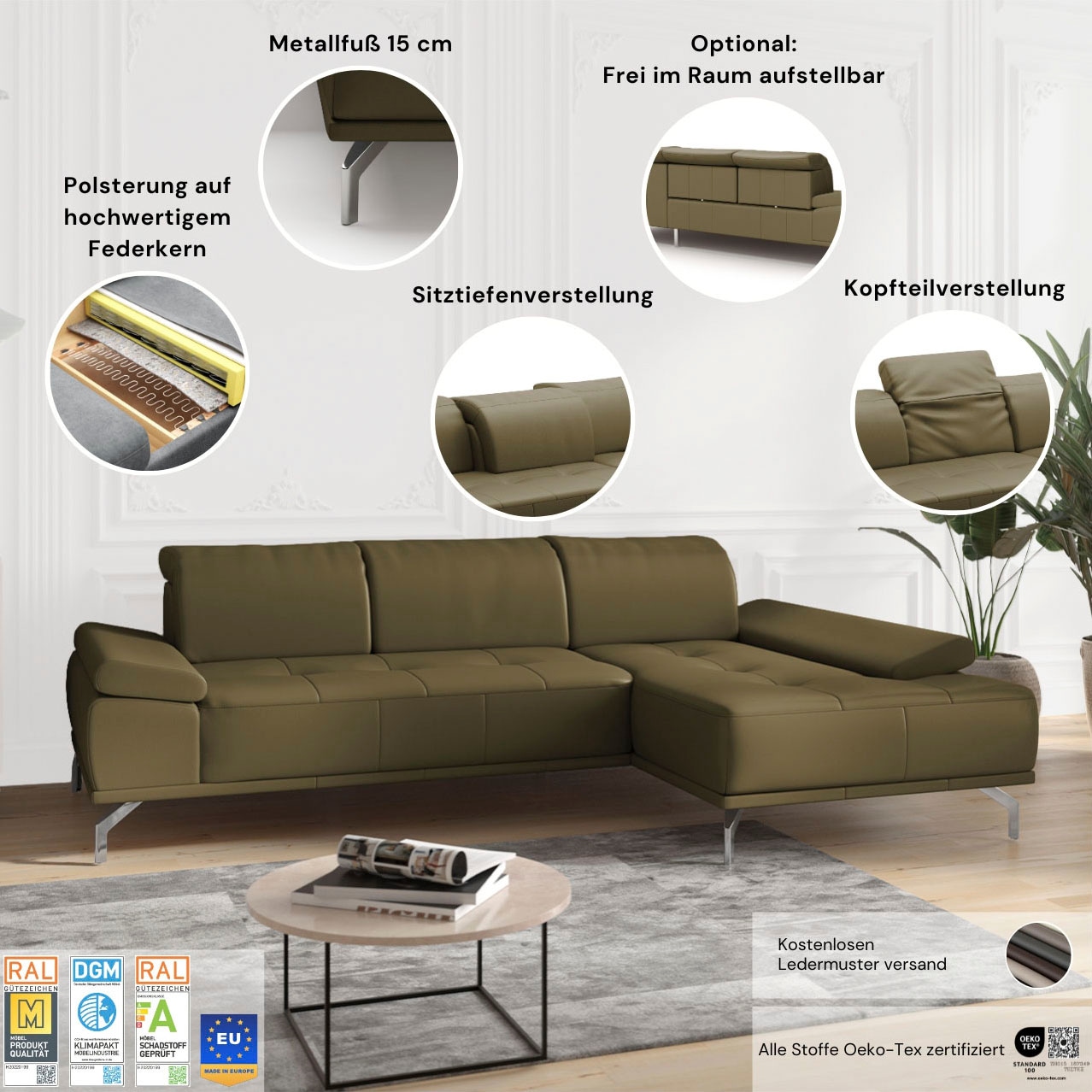 Places of Style Ecksofa »Caluna«, Inkl.Sitztiefenverstellung