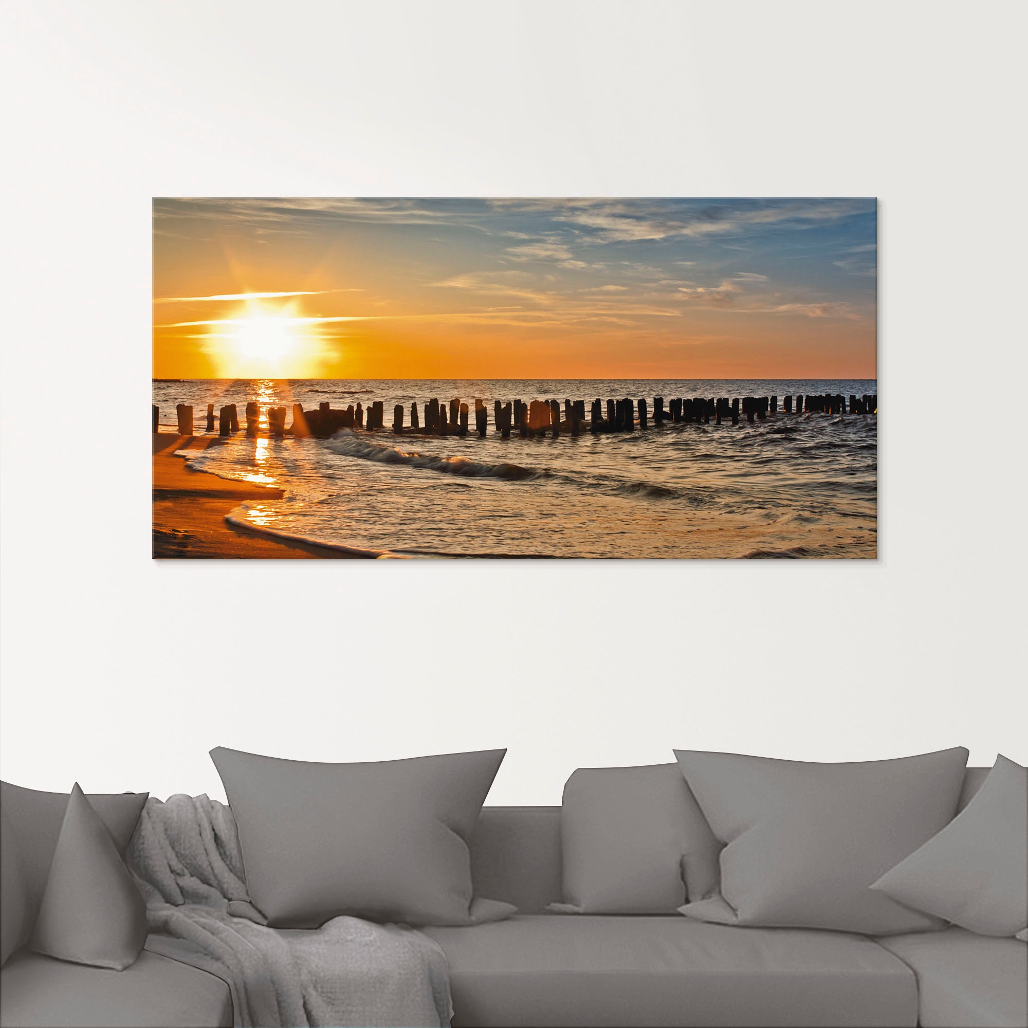 Artland Glasbild »Schöner Sonnenuntergang am Strand« Strand 1 Stk. tlg. in verschiedenen Größen in orange, Größe B/H/T: 80 cm x 60 cm