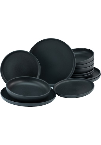 Tafelservice »Geschirr-Set Uno Black«, (Set, 12 tlg., Teller Set für 4 Personen)