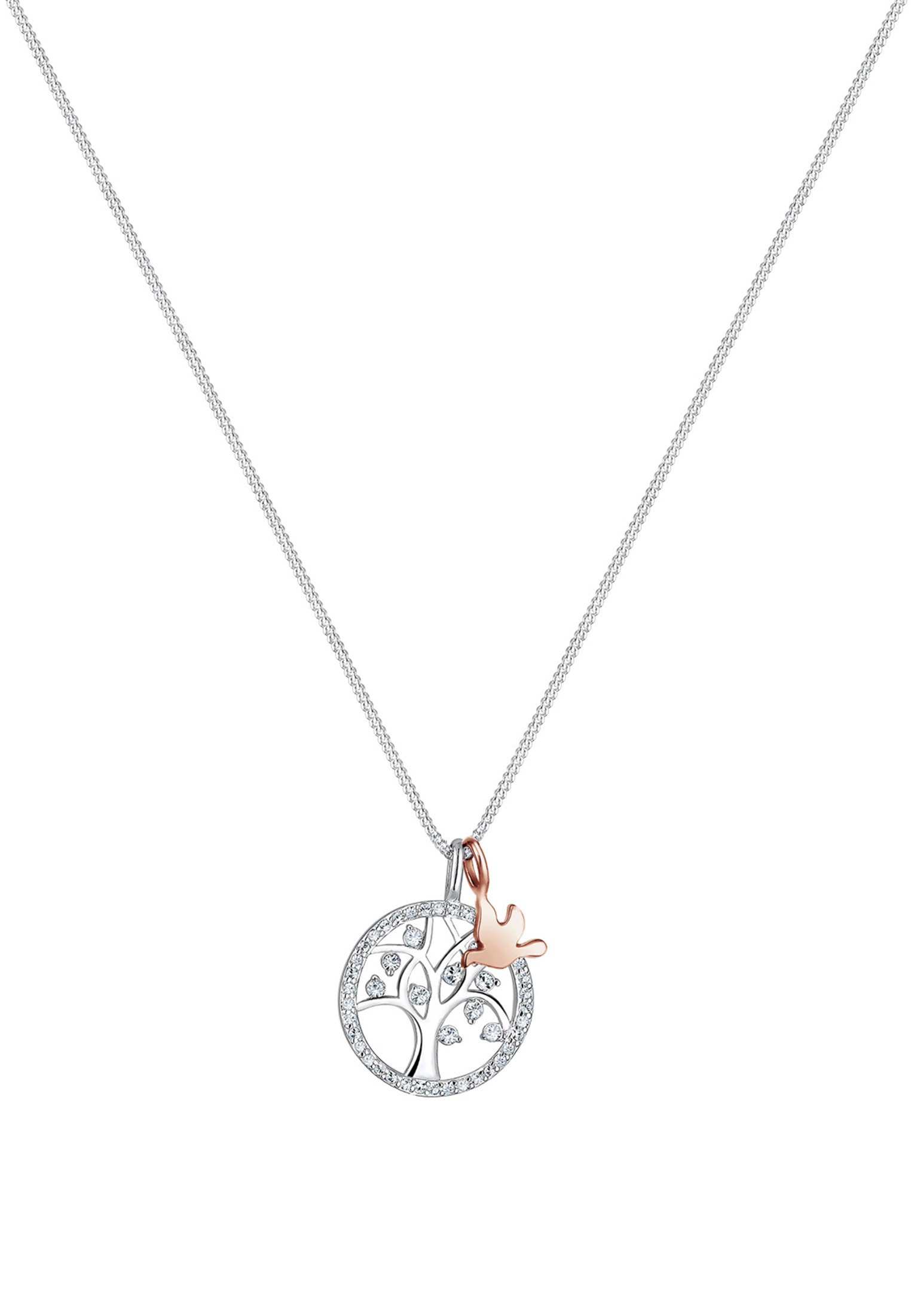 Elli Premium Silberkette »Halskette Lebensbaum Glas Kristalle 925 Sterling Silber Bicolor«