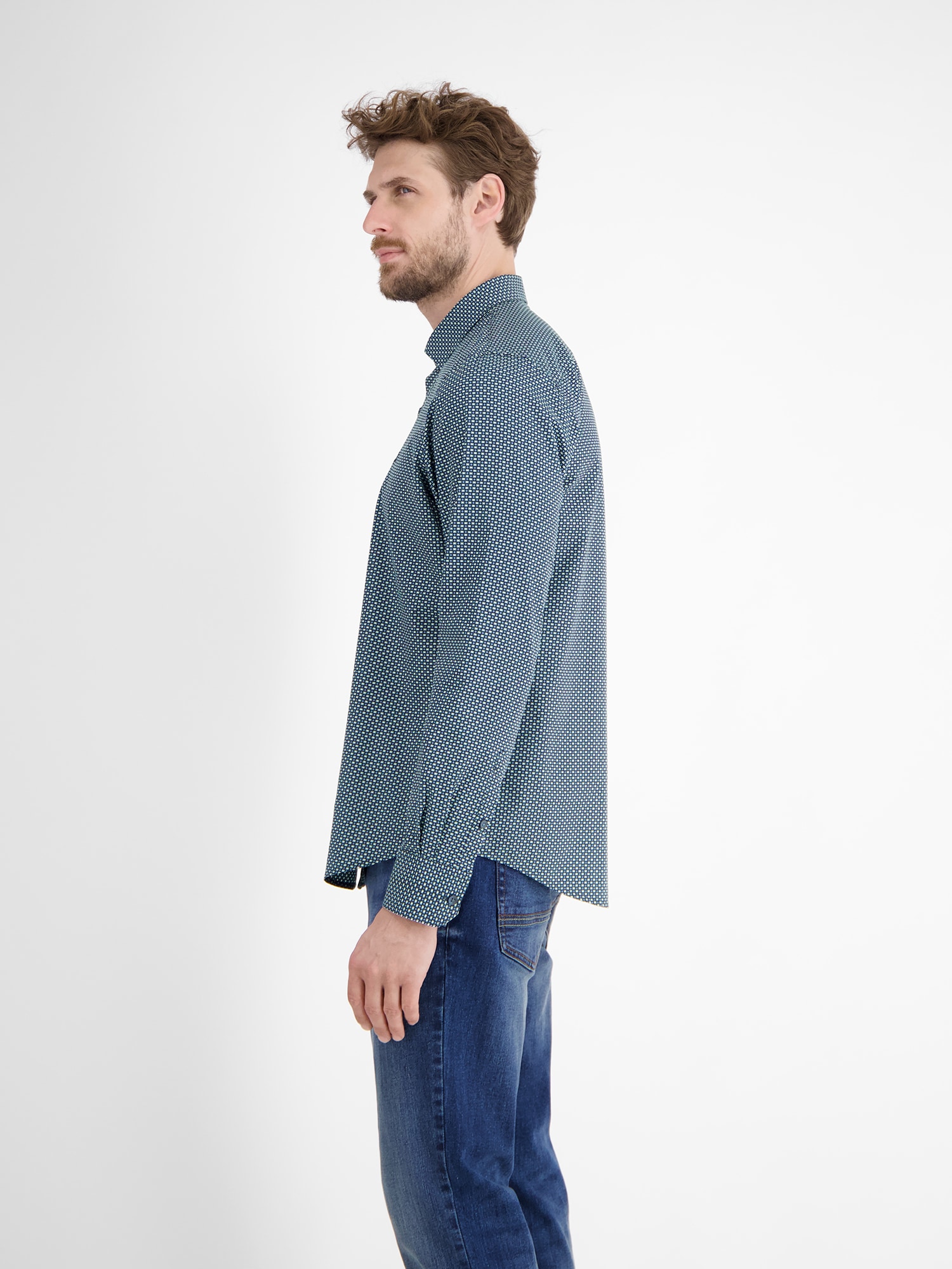 LERROS Langarmhemd »Herrenhemd mit Haifischkragen, dezent gemustert«