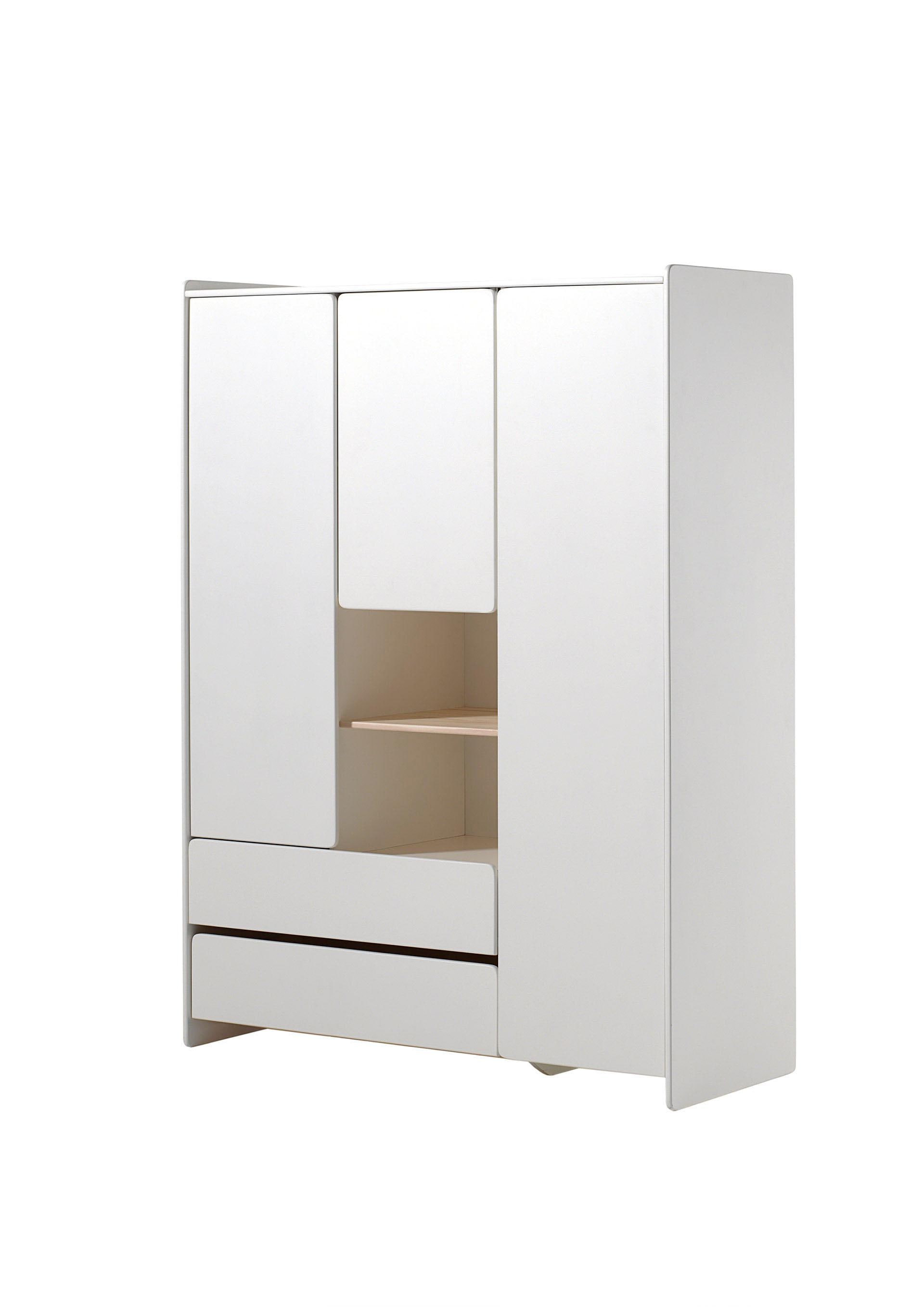 Vipack Kleiderschrank »Kiddy, mit funktioneller Einteilung und 2 Schubladen, stabil gebaut«, (H/T ca. 180x55cm, MDF weiß lackiert, Fachboden Kiefer), MDF-Oberfläche