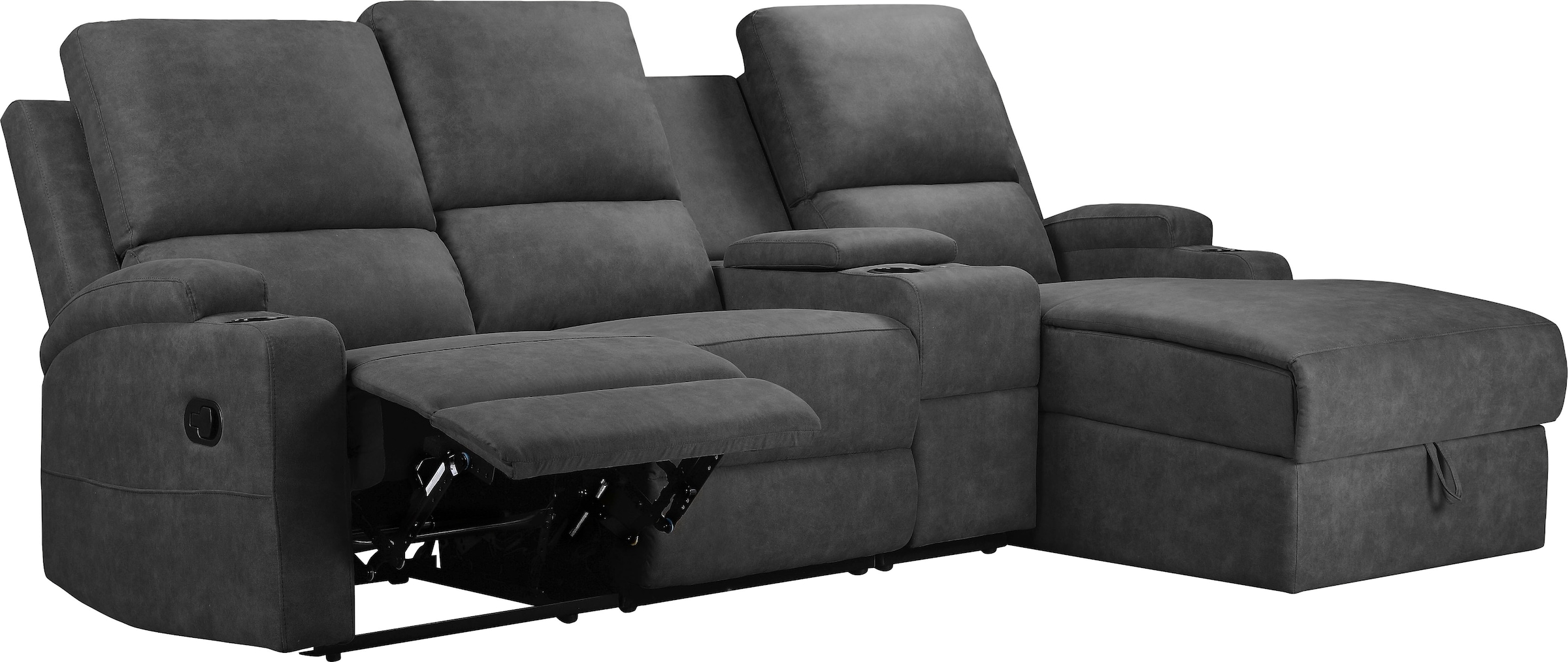 Home affaire Ecksofa »NAPORI Multimediasofa, 3er Kinosessel XXL, L-Form, 3 Bezugsstoffe«, Kinosofa mit Relaxfunktion, Getränkehalter, Staufach und Staukasten