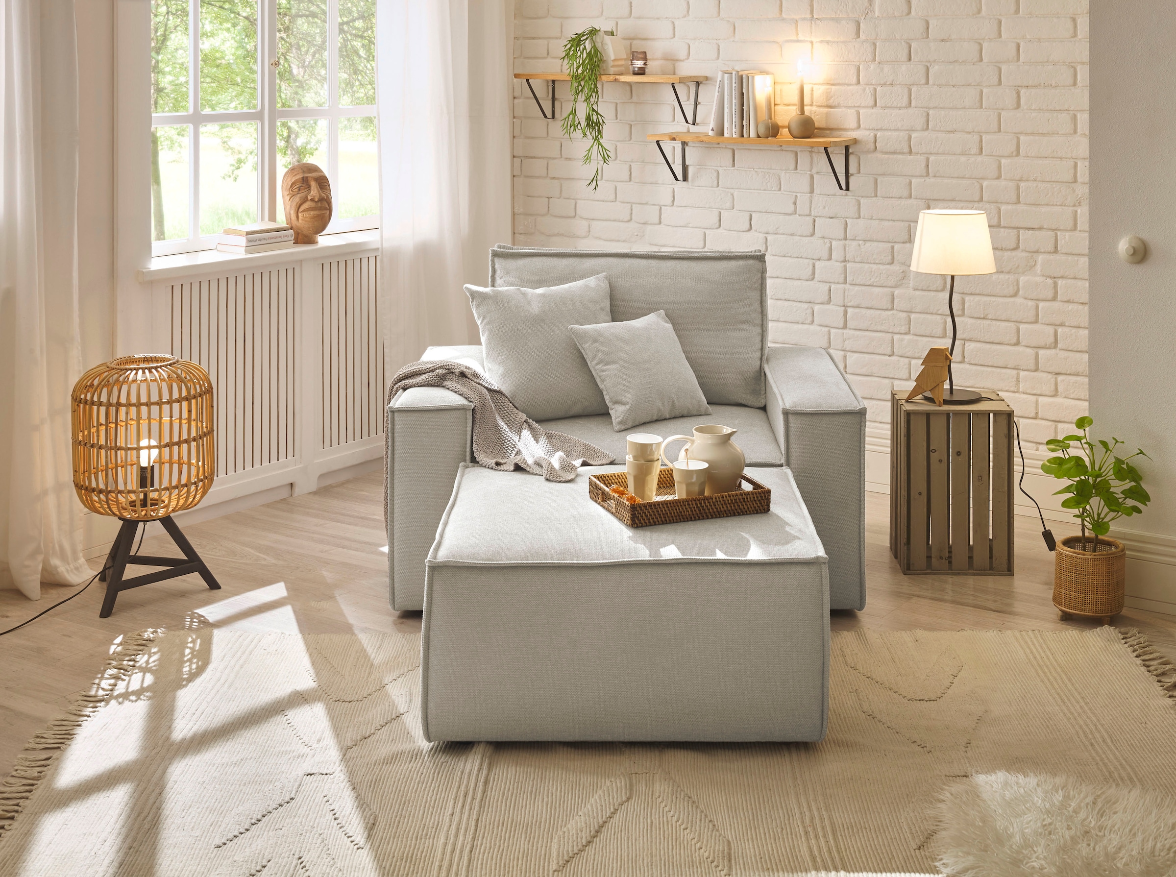 OTTO home Loveseat »FINNLEY Struktur fein, Loveseat & Hocker im Set« 2 Stk. tlg. verfügbar in den Stoffqualitäten Bouclé, Struktur fein und Mega Cord