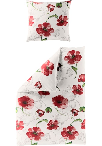 BIERBAUM Bettwäsche »Red Flowers«, (2 tlg.), Seersucker, 100 % Baumwolle, mit floralem... kaufen
