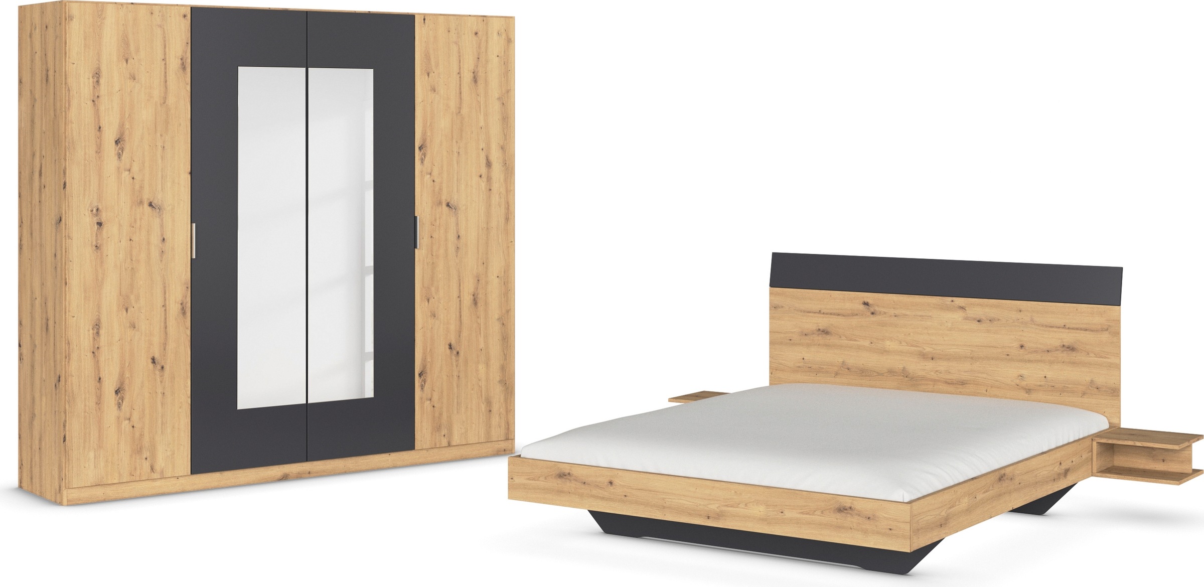 Rauch Schlafzimmer-Set »Monza« mit Drehtürenschrank Breite 226 cm, Bettanlage in 2 Breiten in grau