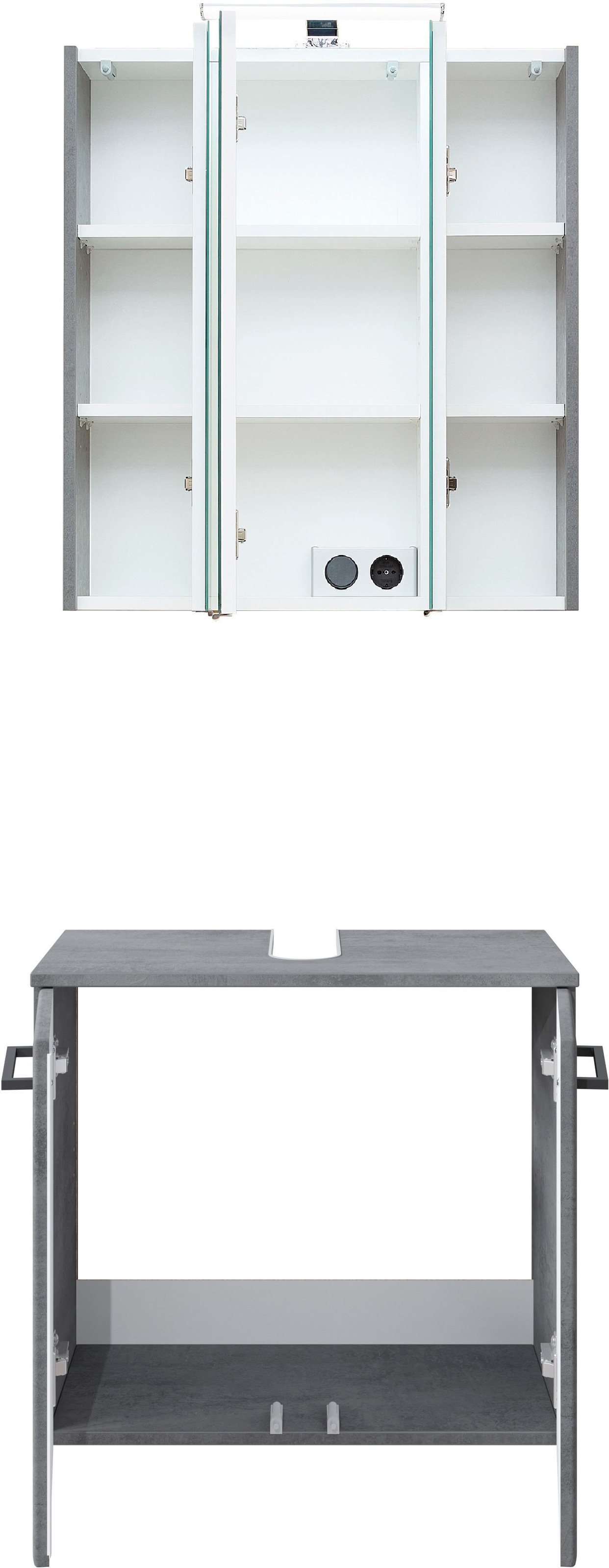 Saphir Badmöbel-Set »Quickset 945 2-teilig, Waschbeckenunterschrank mit LED-Spiegelschrank«, (2 St.), Waschplatz 65 cm breit, 5 Türen, 6 Einlegeböden, inkl. Türdämpfer