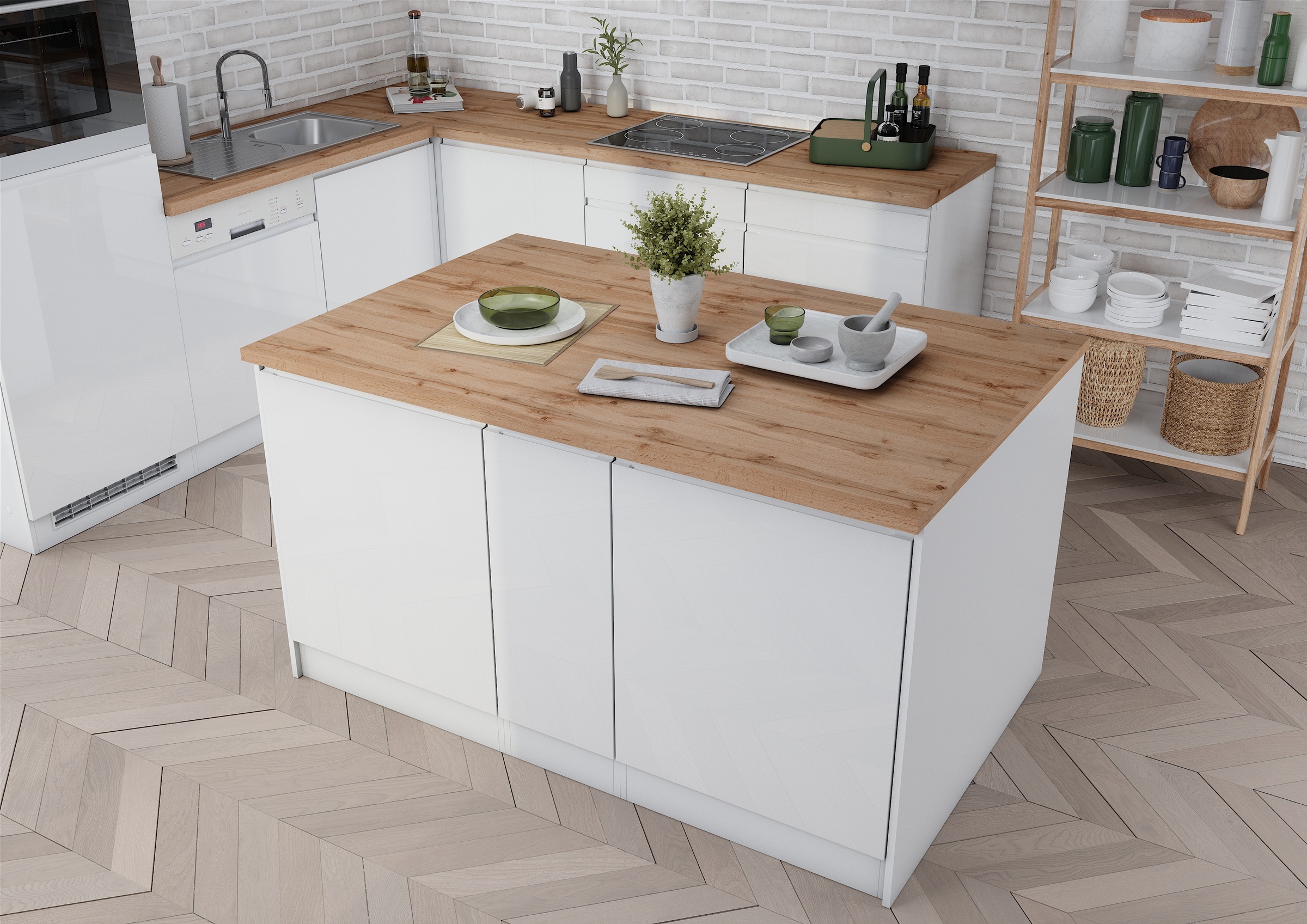 KOCHSTATION Kücheninsel »KS-Virginia«, Breite 153 cm, MDF-Fronten, Flaschenregal