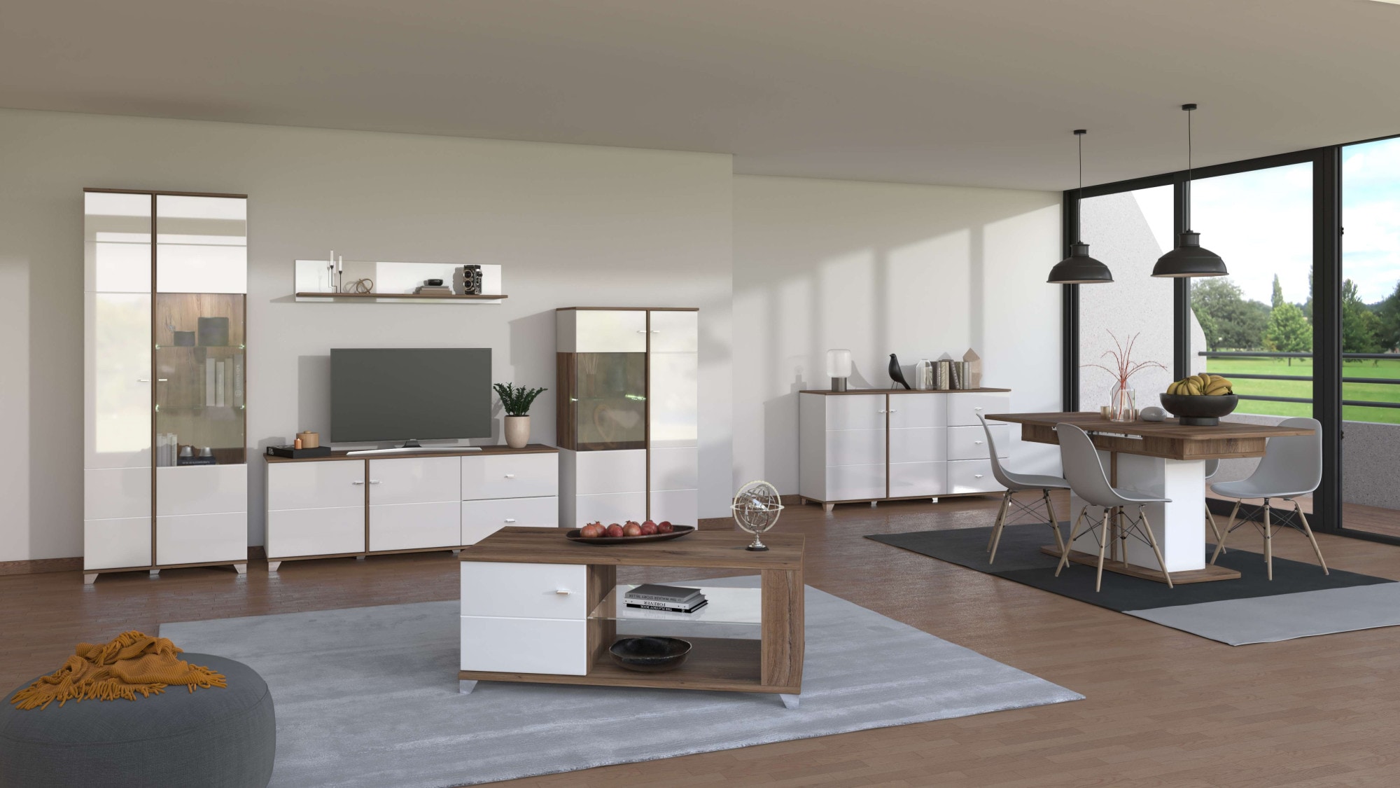 INOSIGN Kommode »Burgundy Sideboard, Schubladenschrank, mit viel Stauraum«, Hochglanzfronten und eine Innenausstattung in Flagstaff Eiche