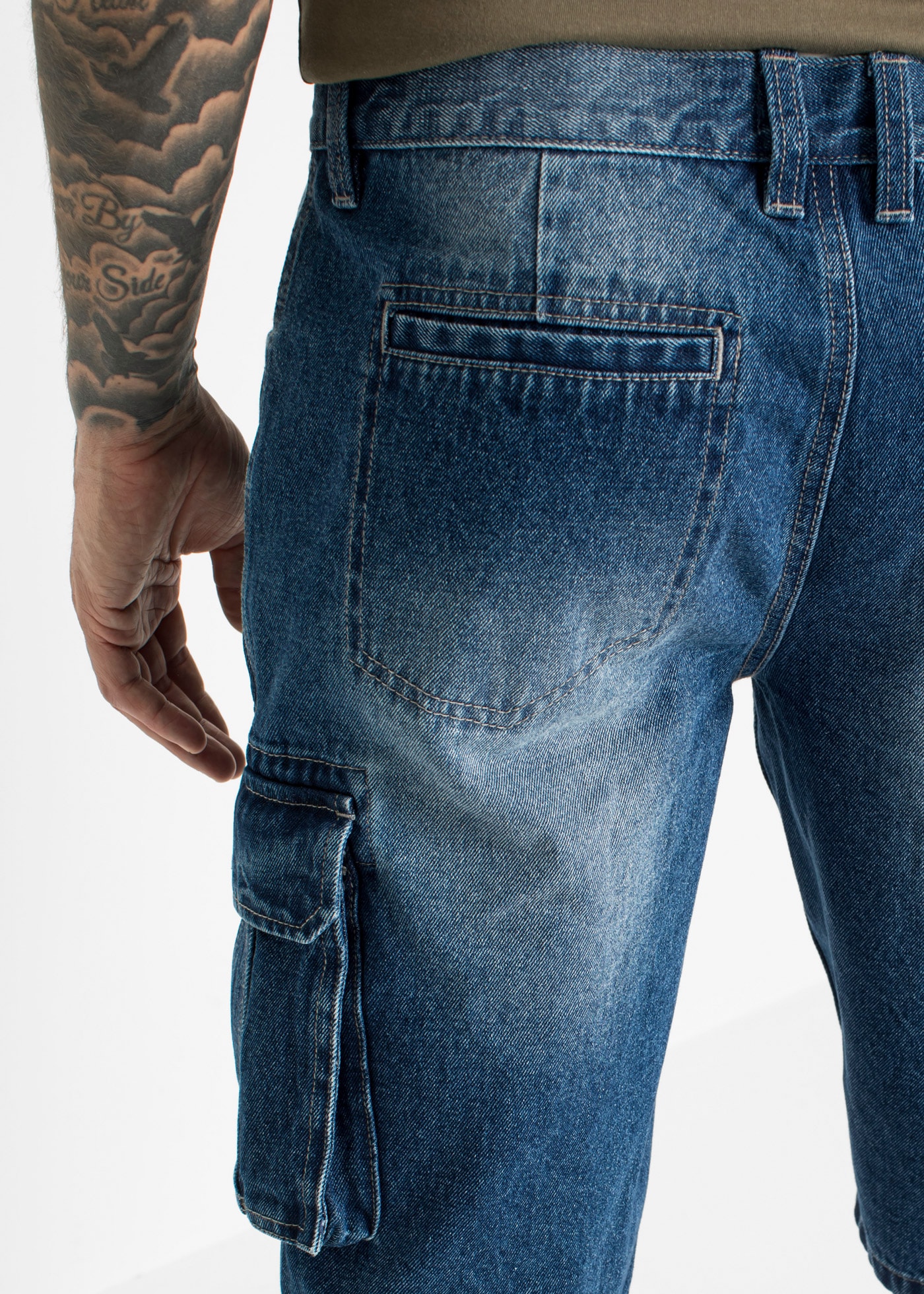 bonprix Bermudas  aus Baumwolle und Elasthan, Relaxed Fit, Cargo-Jeans-Design