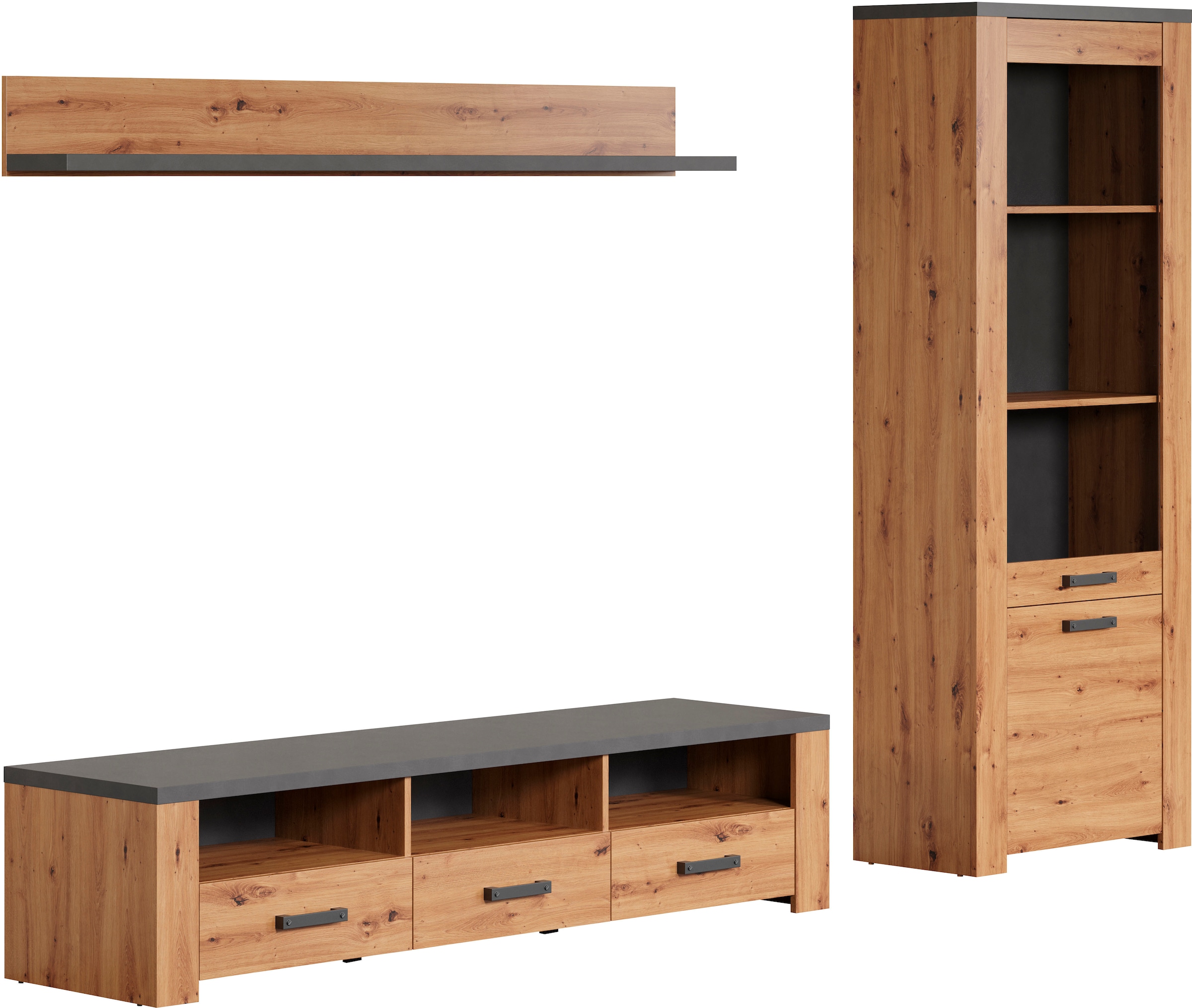 Home affaire TV-Wand »Ambres«, (3 St.), Kleines, modernes TV-SET, Echtholzoptik, Breite ca. 268 cm, matt