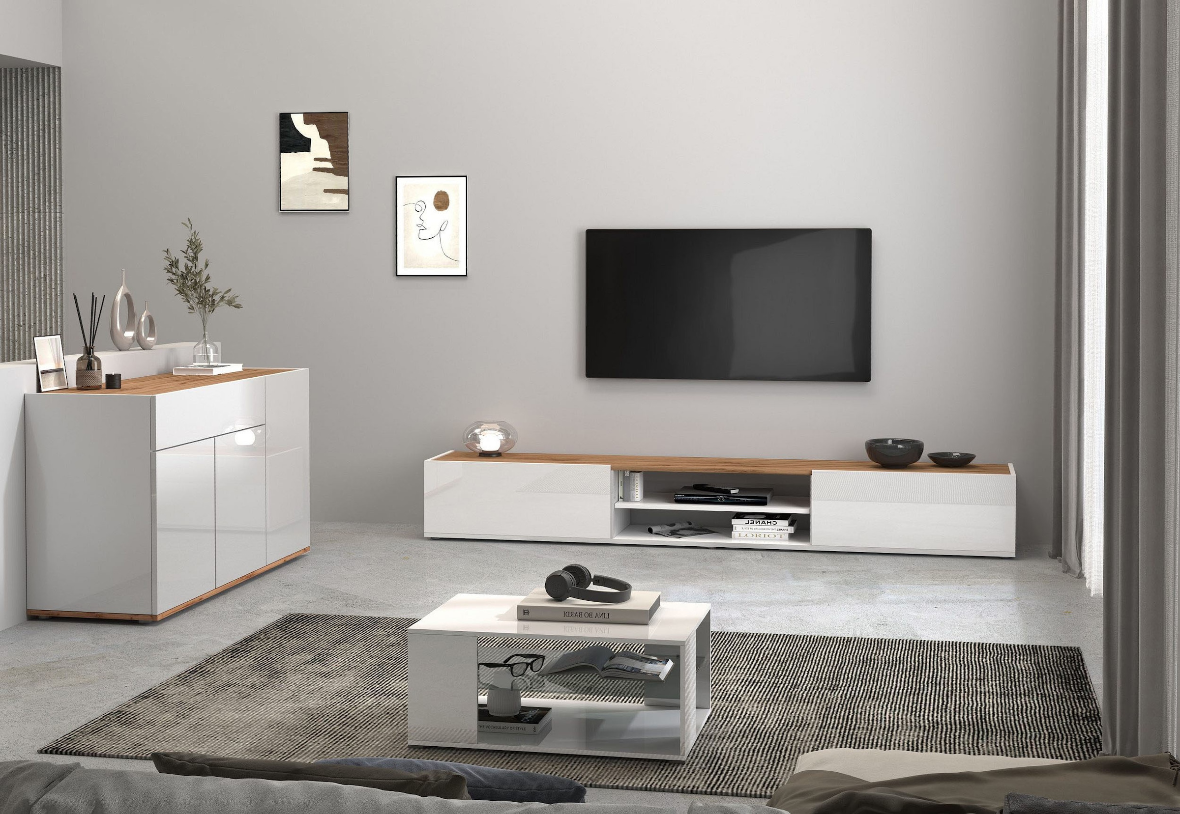 INOSIGN Lowboard »Garda,Lowboard,TV-Kommode,TV-Möbel,TV-Bank«, stehend und hängend mit 2 Klappen, 1 Einlegeboden, Breite 210 cm