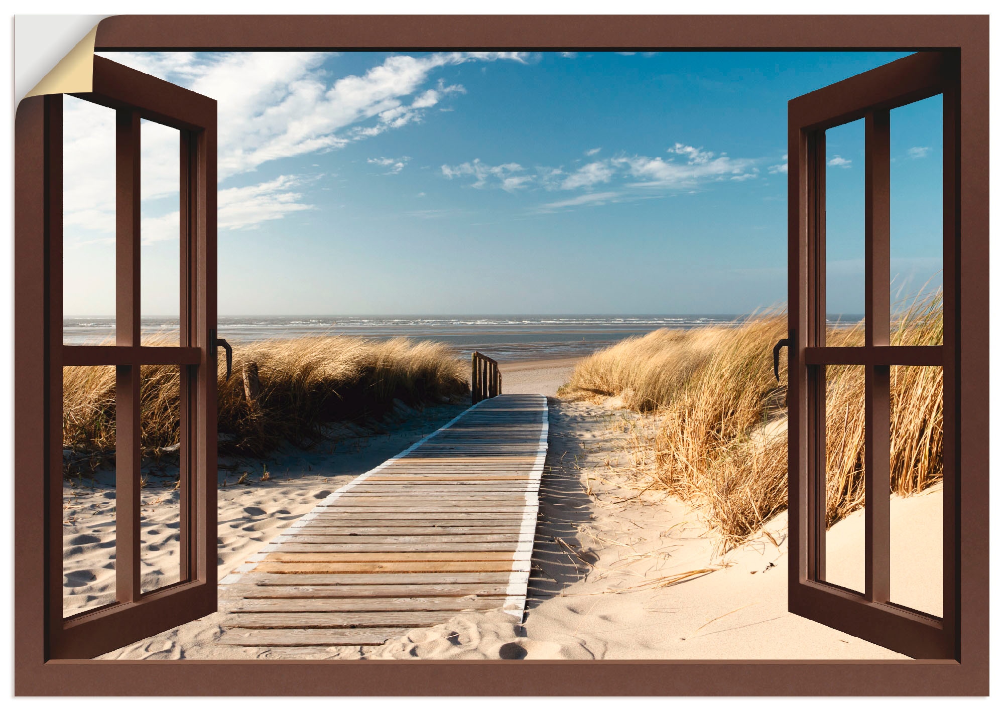 Artland Wandbild »Fensterblick Nordseestrand auf Langeoog«, Fensterblick, (1  St.), als Leinwandbild, Wandaufkleber oder Poster in versch. Größen bei OTTO