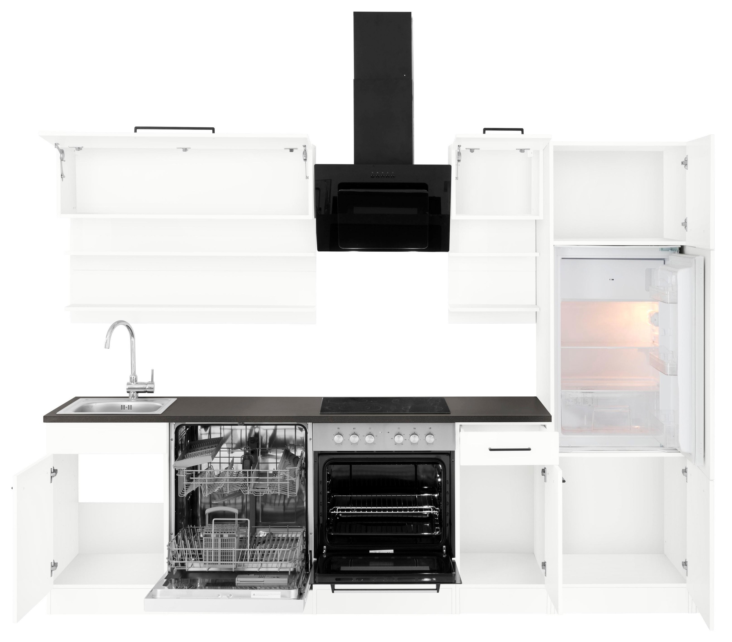 KOCHSTATION Küchenzeile »KS-Tulsa« mit E-Geräten, Breite 270 cm, schwarze Metallgriffe, MDF Fronten