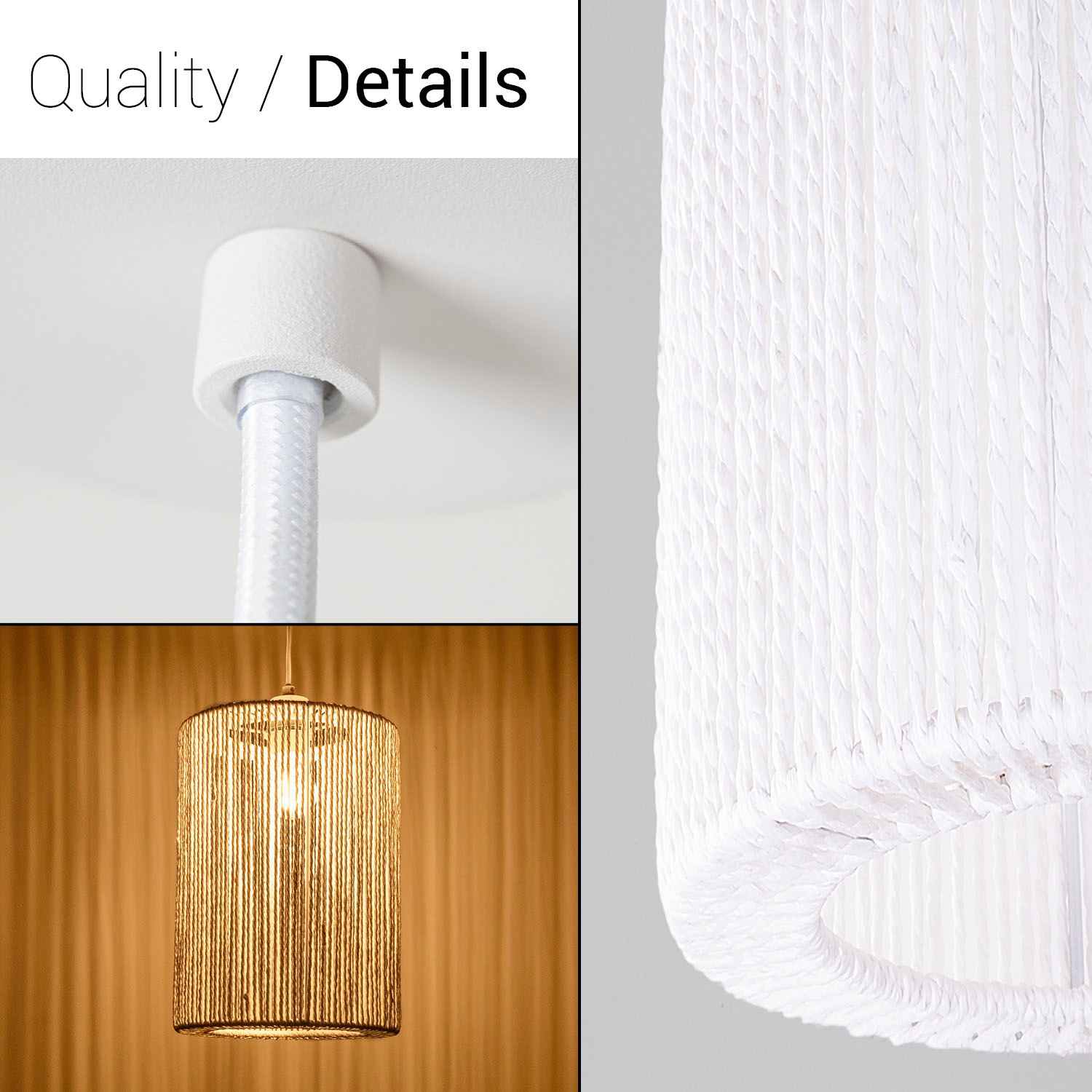 Paco Home Pendelleuchte »Hugo Ricarda«, Leuchtmittel E27 | ohne Leuchtmittel, Wohnzimmer Esszimmer Rattan Optik Boho Lampenschirm Papier Rund