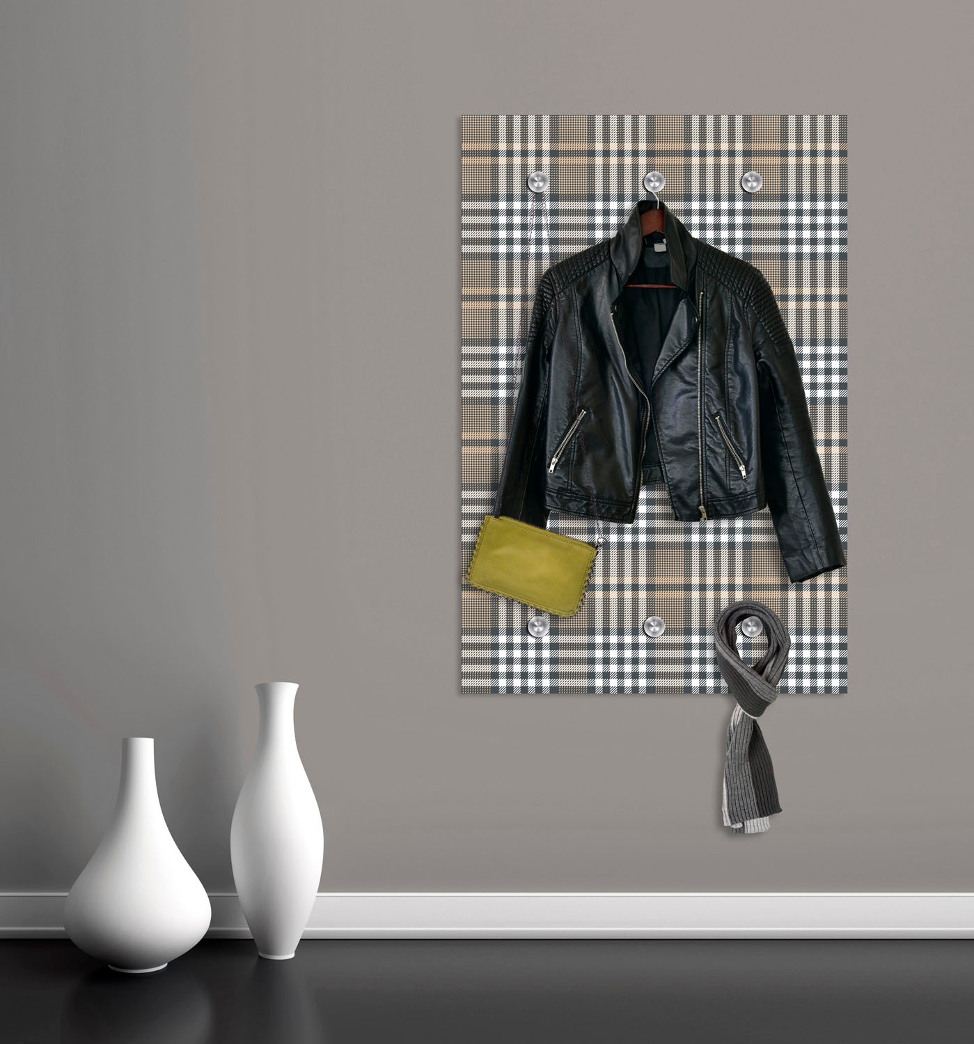 queence Garderobenleiste »Karomuster«, mit 6 Haken, 80 x 120 cm