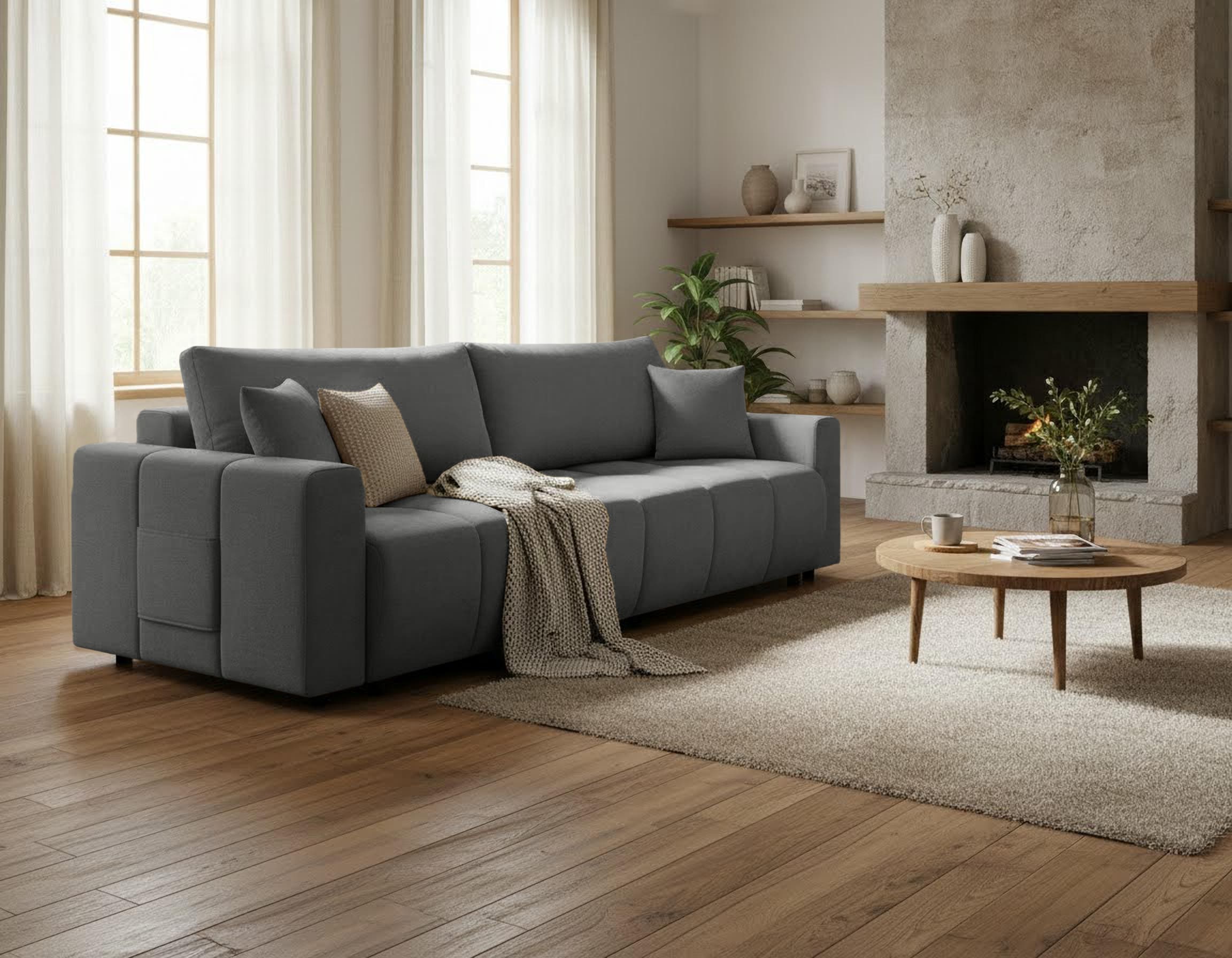 OTTO home Schlafsofa »YLVAA 3-Sitzer, 239cm/Schlafsofa (132/198)-OTTO. Verlässliche Qualität« Tonnentaschen-Federkern, Bettkasten, Feinstruktur weich