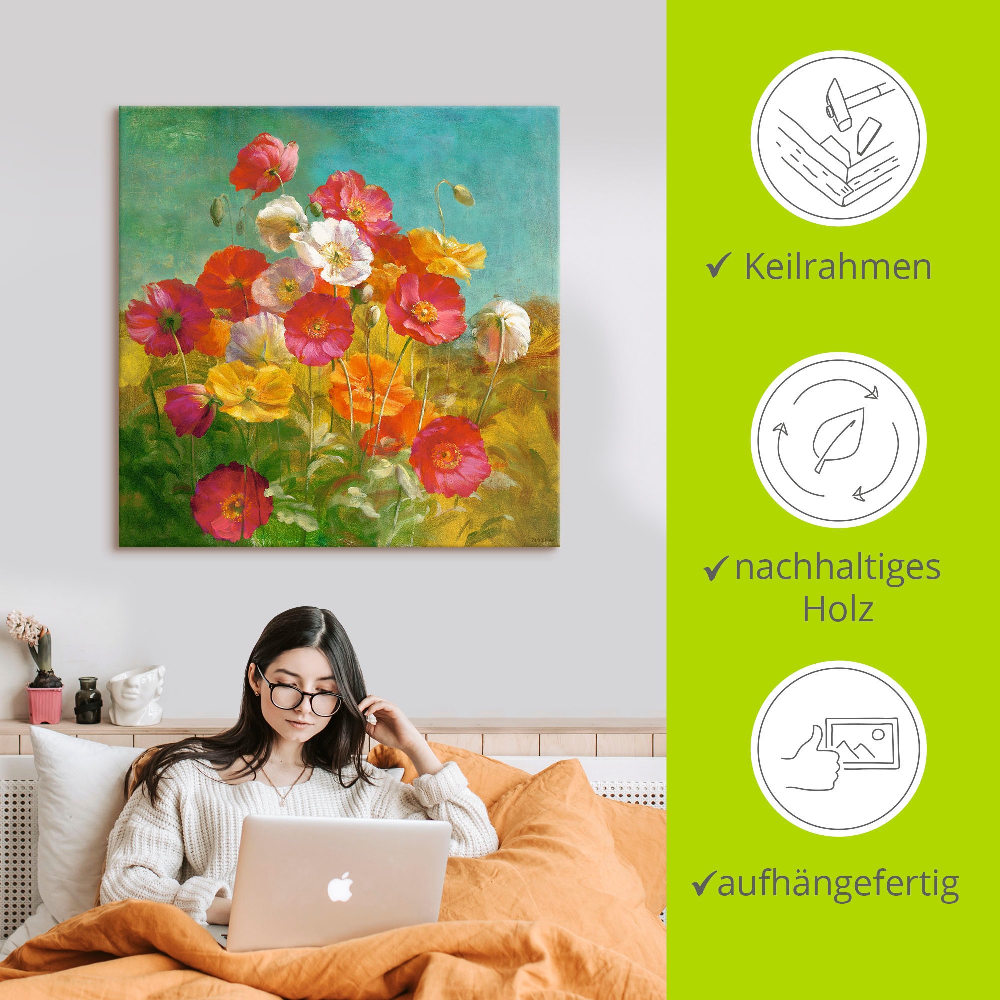 Artland Leinwandbild »Mohnblumenfeld« Blumen 1 Stk. tlg. auf Holzrahmen gespannt