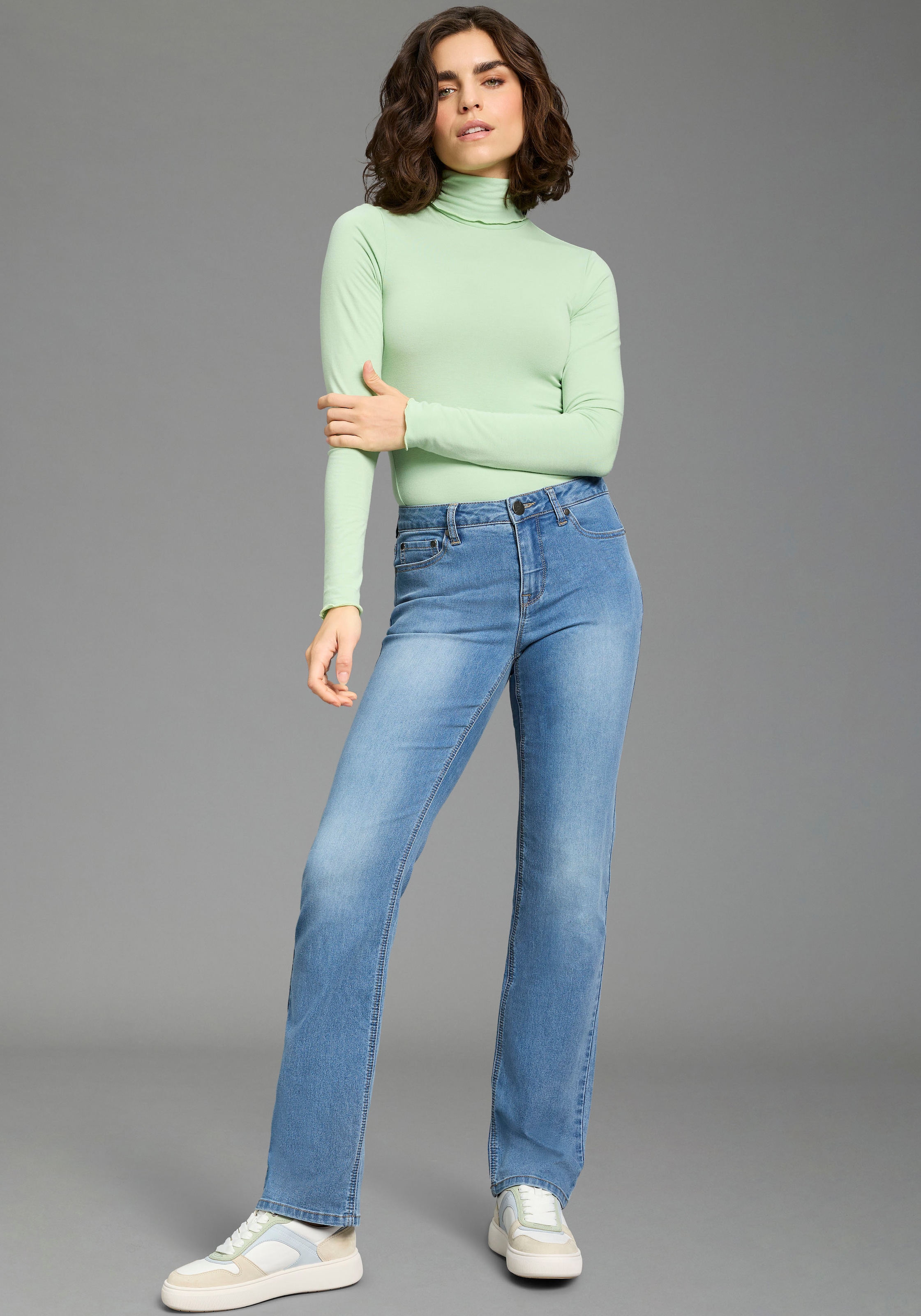 Flashlights Longsleeve mit Rollkragen, elastischer Jersey, Babylock Saum