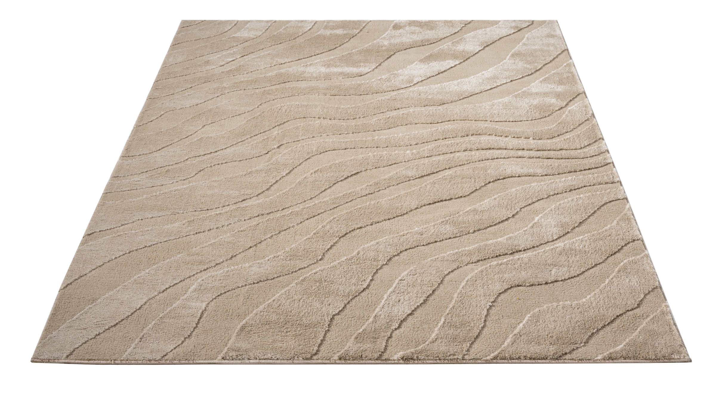 OTTO home Teppich »Benia, Hoch-Tief-Struktur« rechteckig 19 mm Höhe Wellen-Design, leichter Glanz, modern, Wohnzimmer, Schlafzimmer