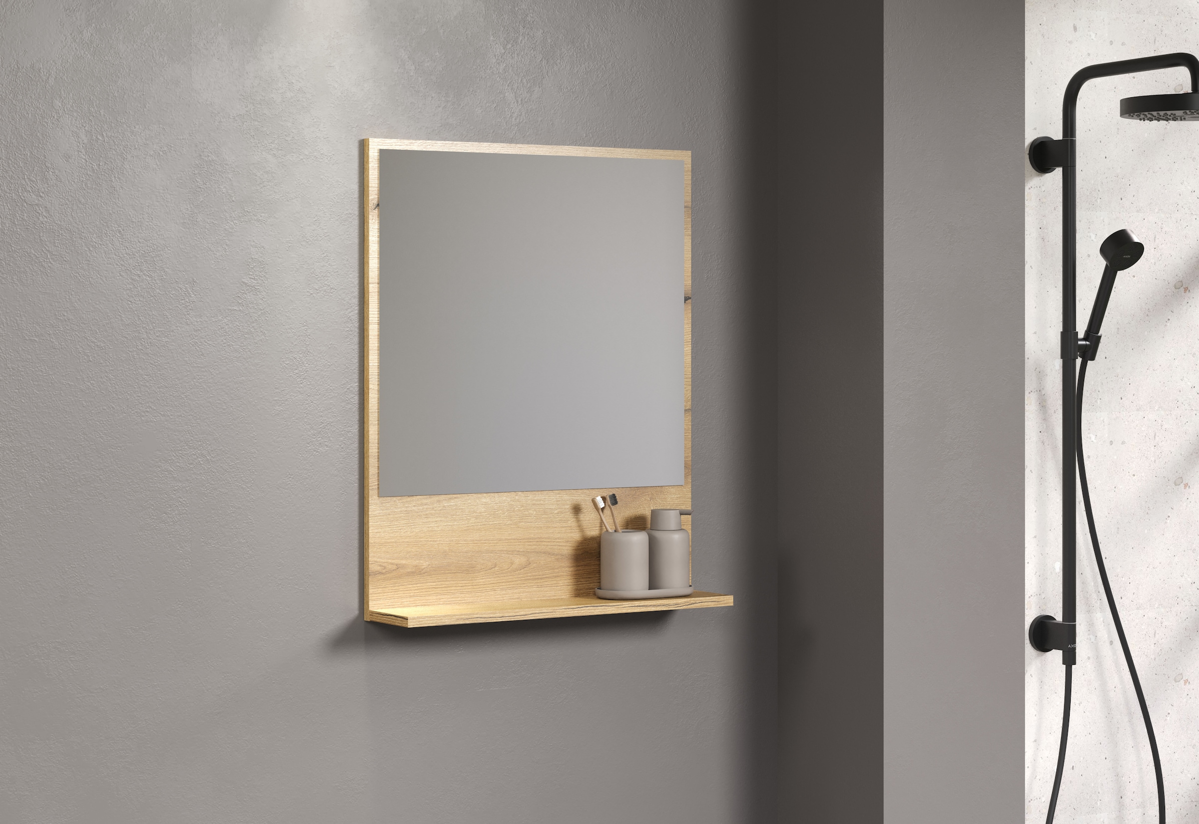 welltime Badspiegel »Amrum«, (1 St.), Eleganter Badezimmerspiegel mit Ablage - Maße (B/T/H) 60-80/14/74 cm