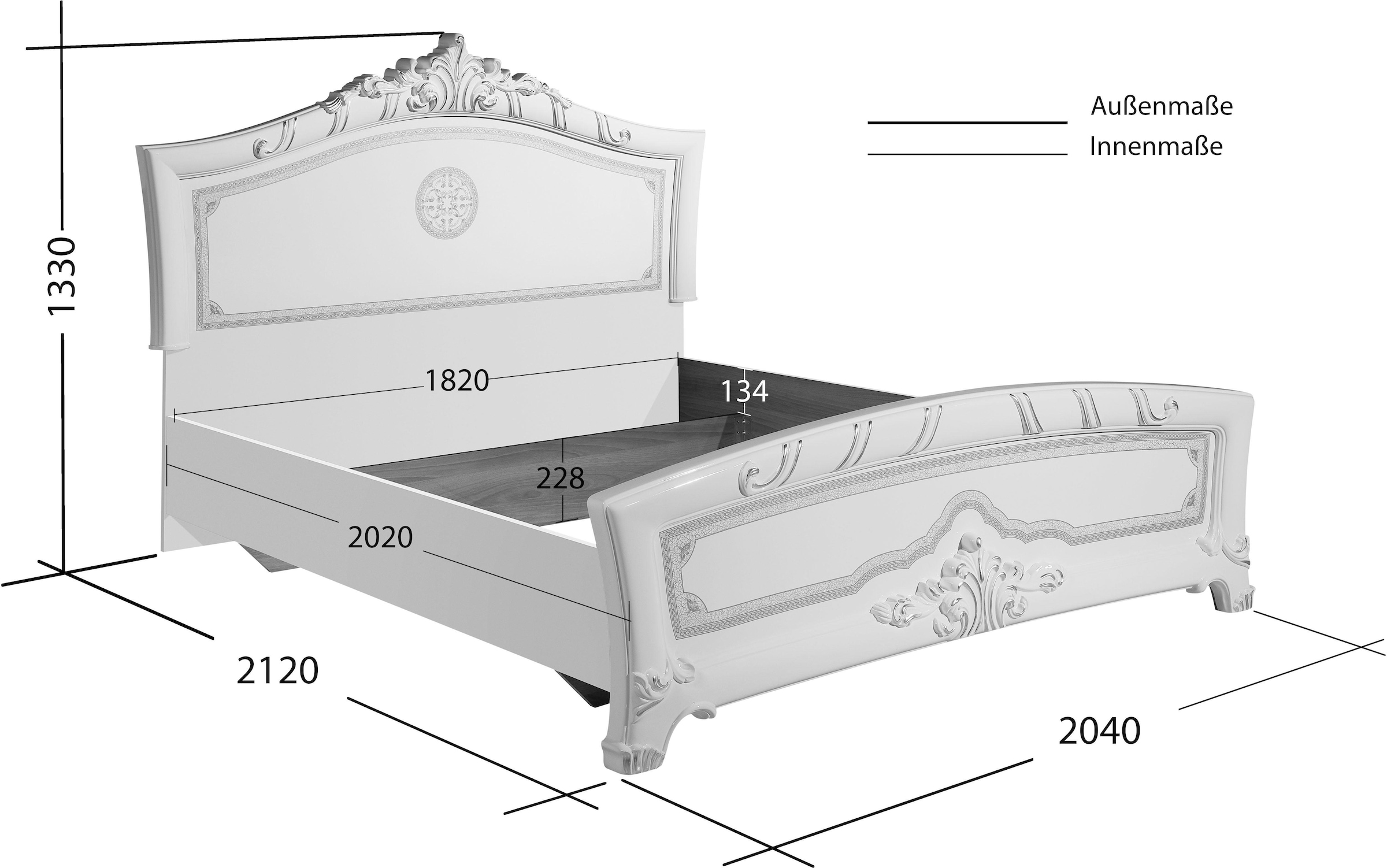 INOSIGN Bett »Greta, aus FSC-zertifiziertem Holzwerkstoff, Hochglanzoberfläche«, (Liegefläche 180x200cm), im italienischen Barock- KLassik-Stil mit opulenten Verzierungen