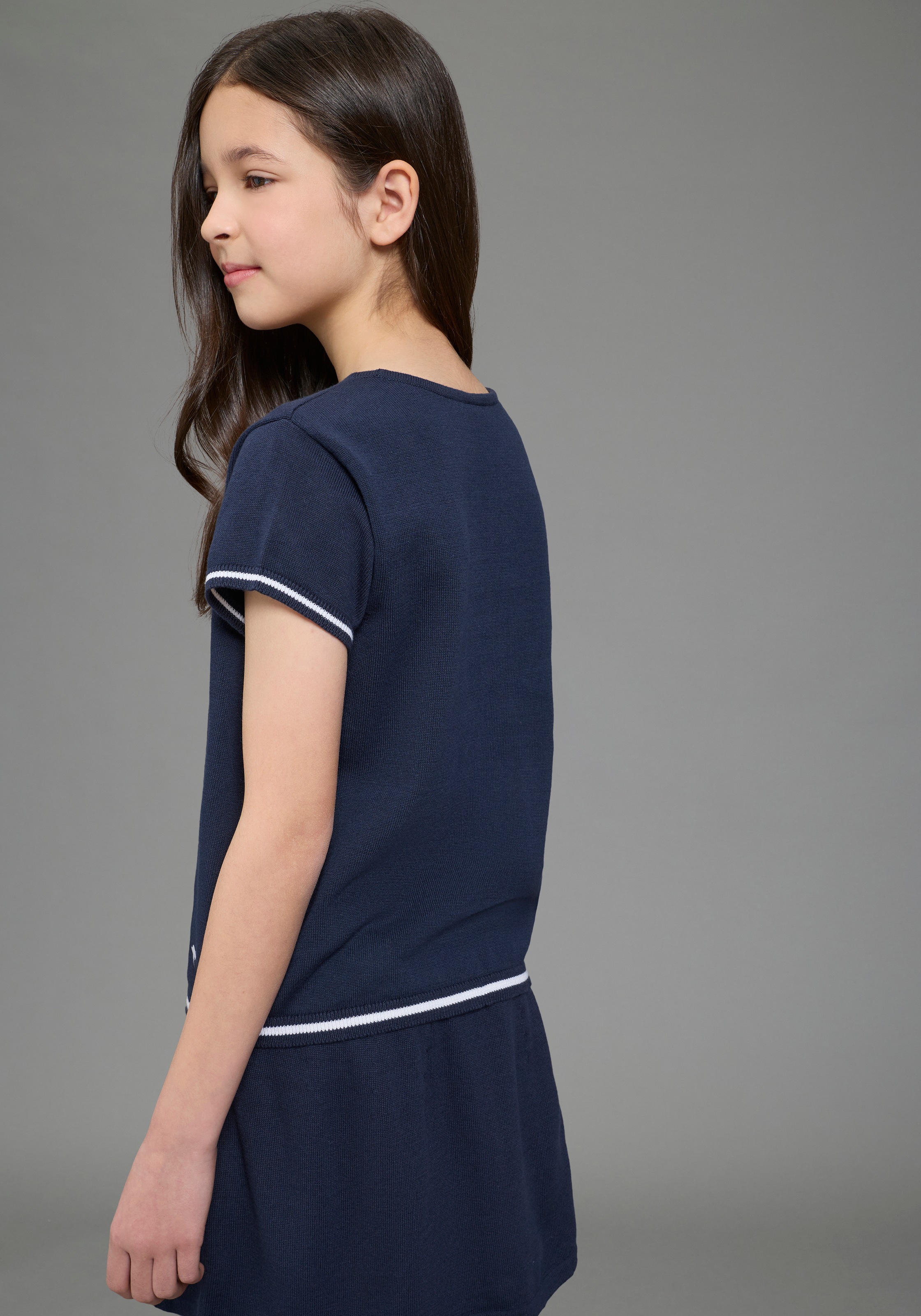 KangaROOS Kurzarmpullover »Kangaroos Strick T-Shirt für Mädchen« mit Rundhalsausschnitt, unifarben mit Farbeinsatz