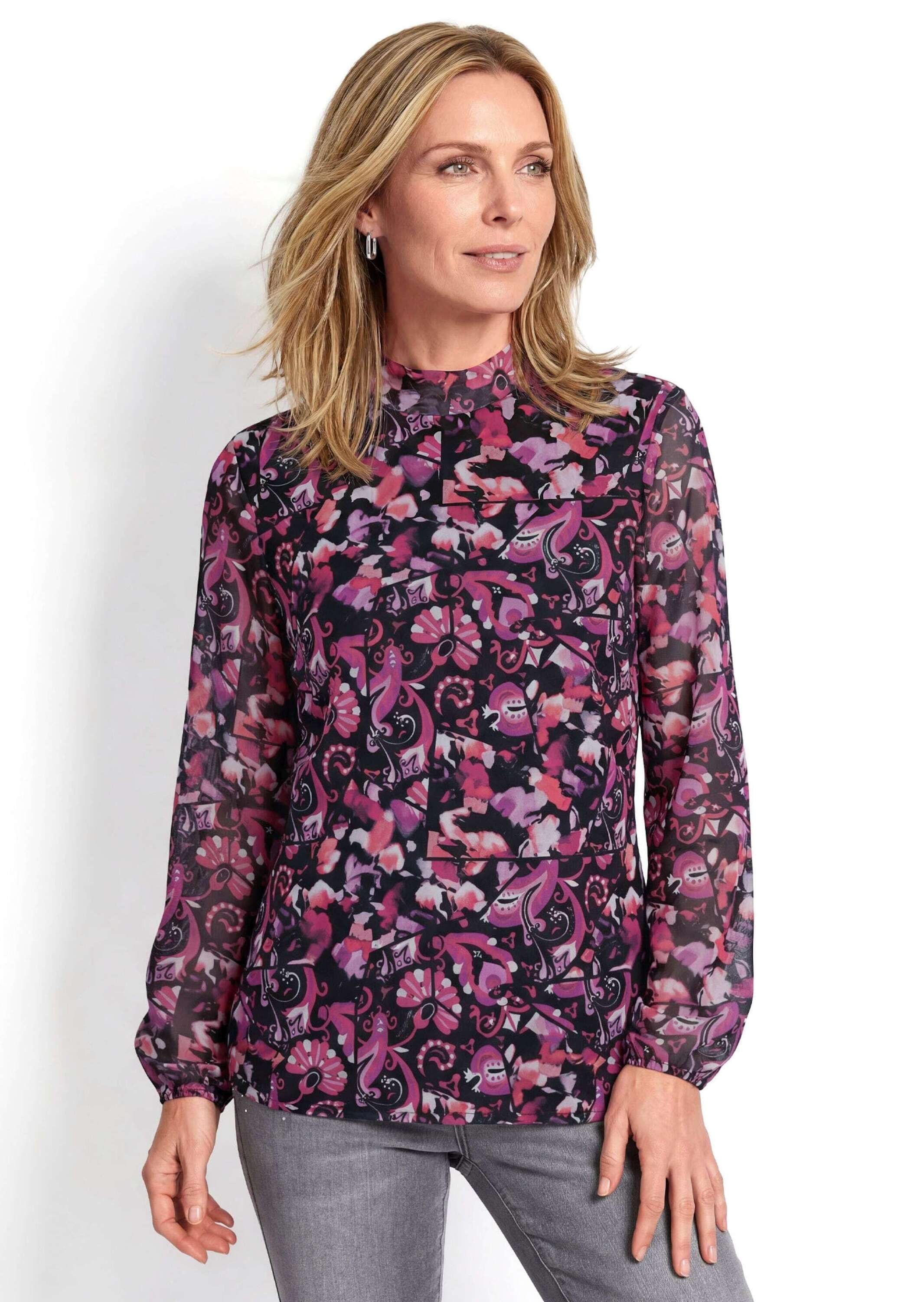 GOLDNER Print-Shirt »Kurzgröße Mesh-Shirt mit Paisley-Druck« stretchbequemes Mesh Shirt mit Body mit Viskosejersey unterfüttert