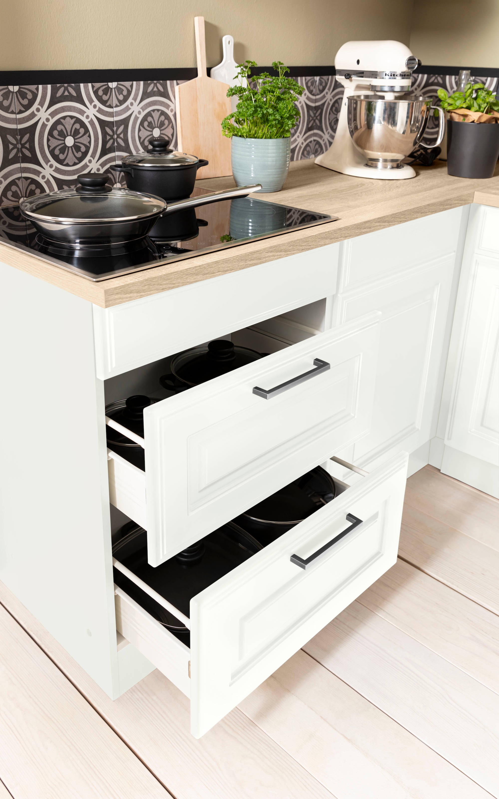 KOCHSTATION »KS-Stockholm« Stellbreite 320/170 cm, mit hochwertigen MDF Fronten im Landhaus-Stil