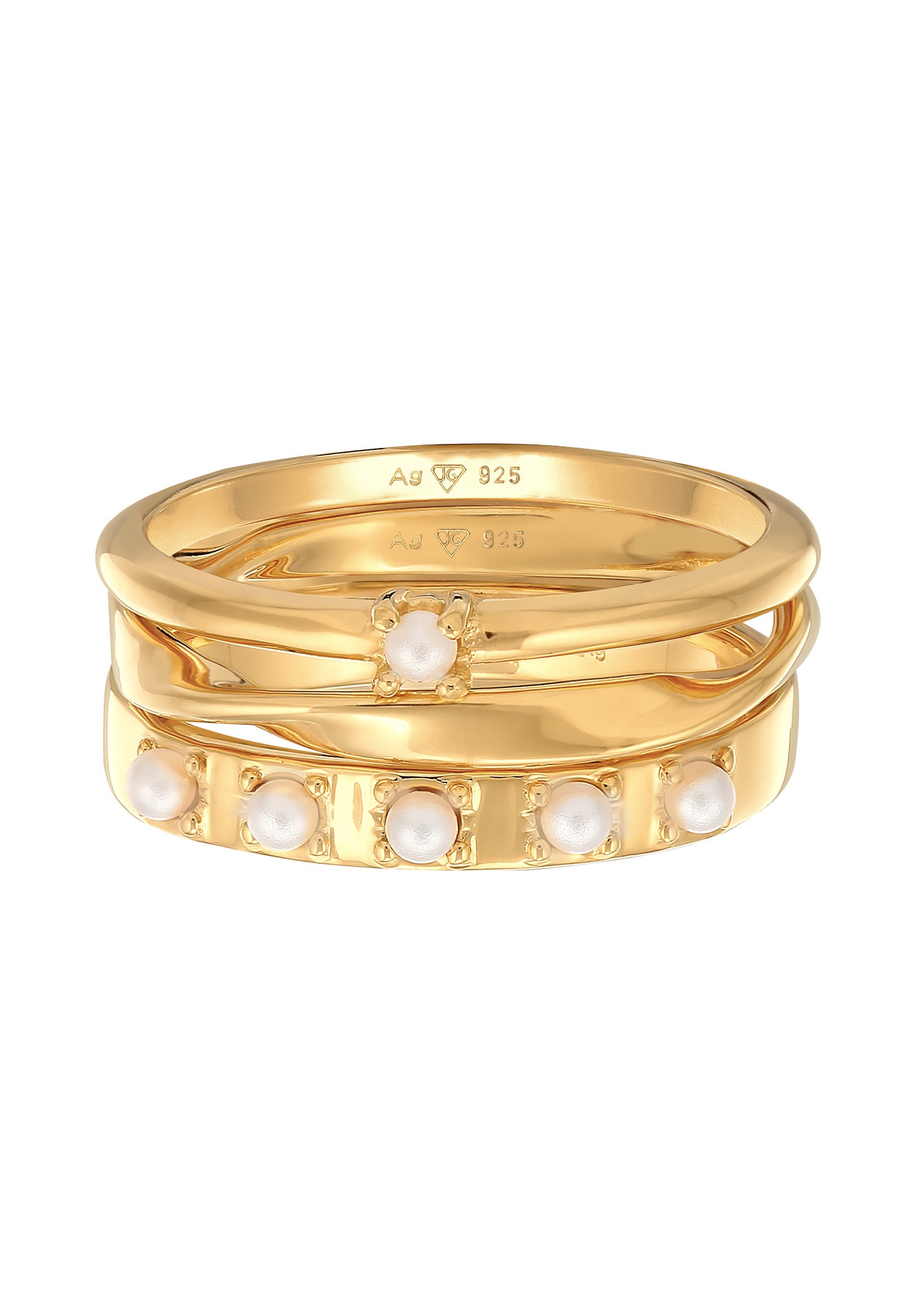 Elli Ring-Set »Ring Synthetische Perlen Stapelring Klassik 3er Set 925 Silber«