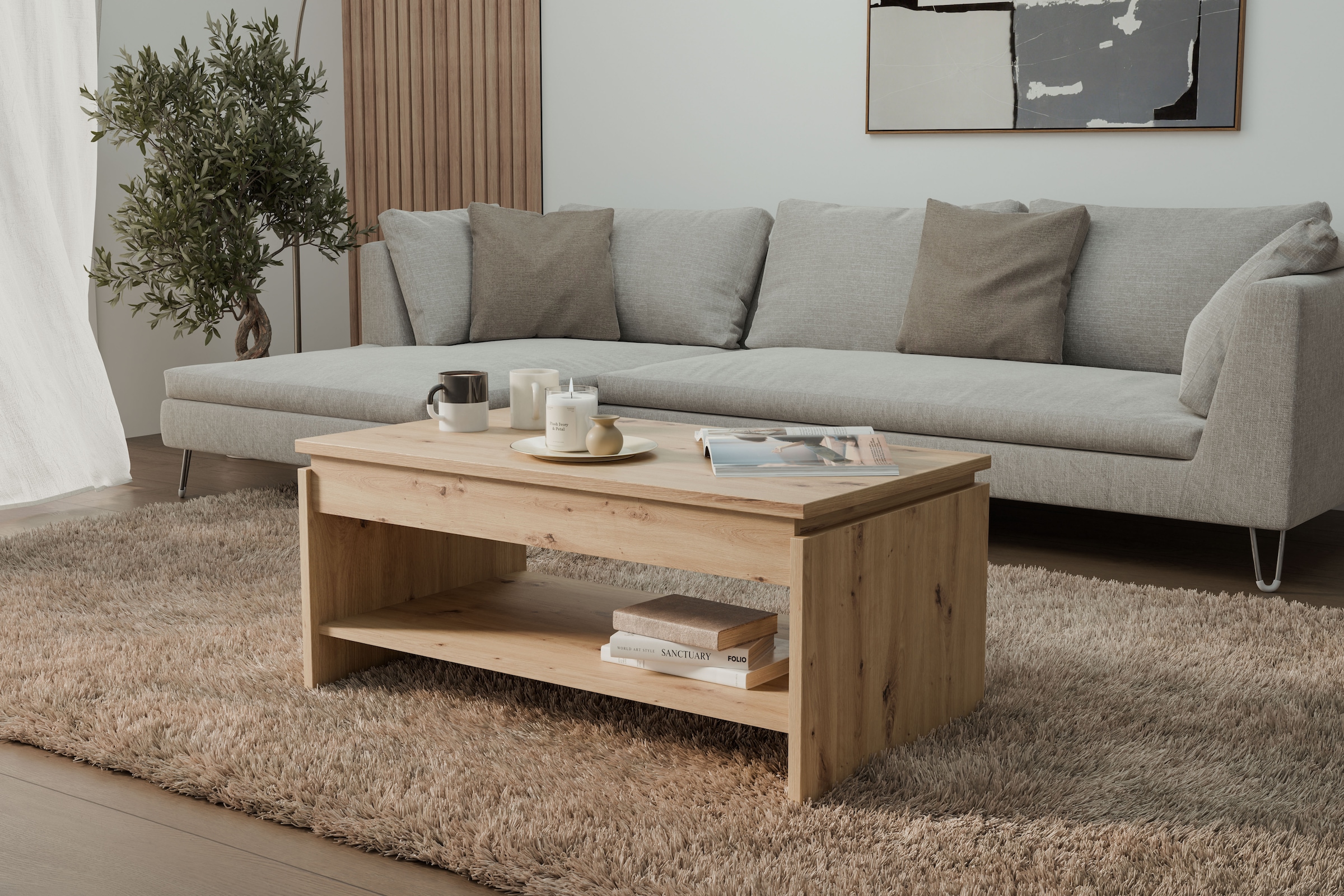 FORTE Couchtisch »Couchtisch, Ablage, Stauraum, als Esstisch nutzbar« höhenverstellbar, B/H/T 100/45,7/56 cm
